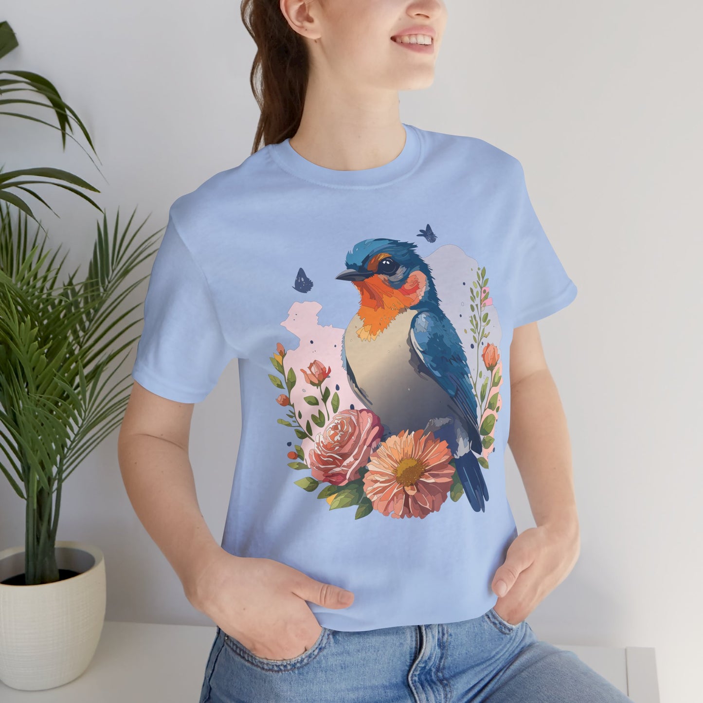 Floral Bird Tee, Animal Shirt, Bird Shirt, Floral Tee, Flower T-shirt, T-Shirt with Animal
