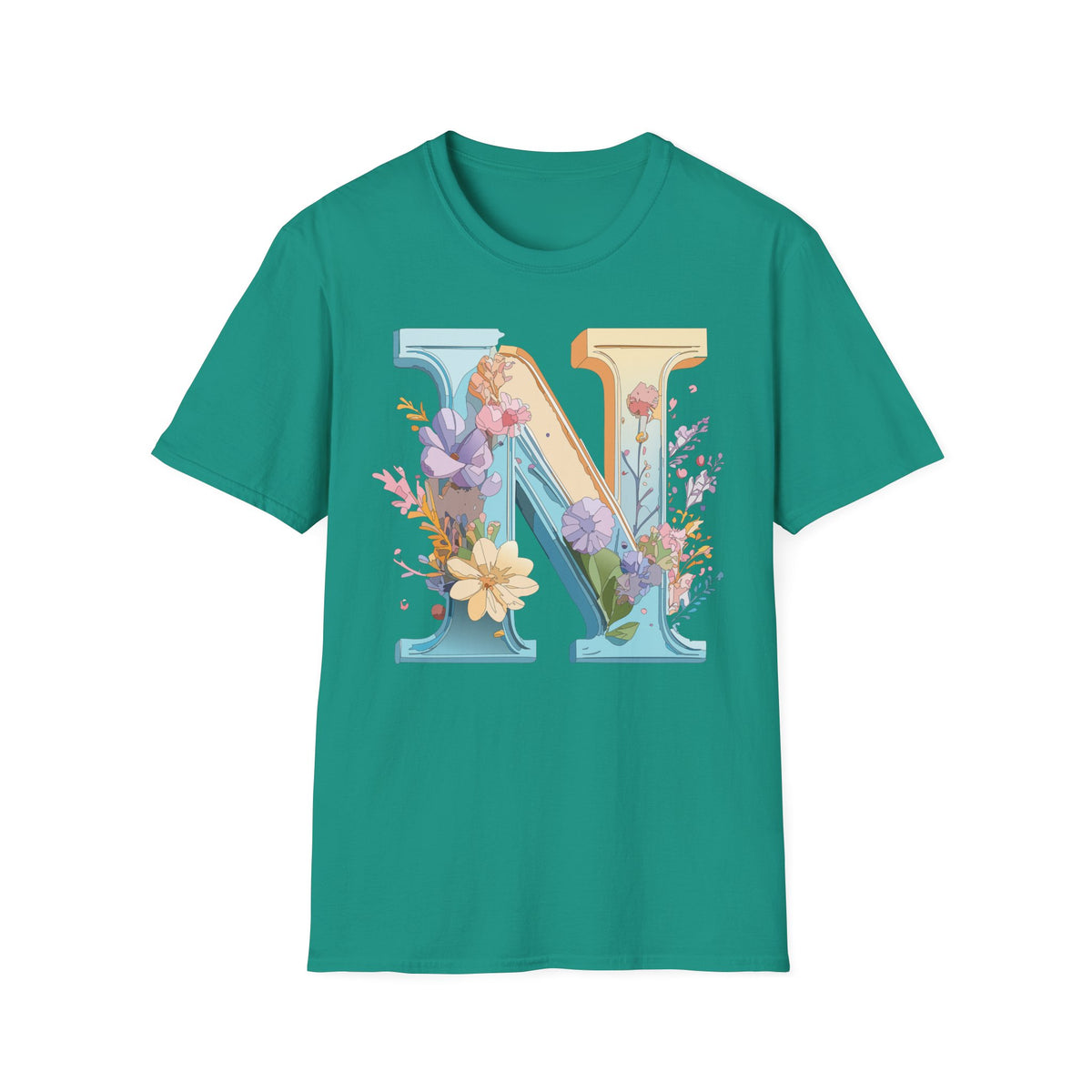 Floral Letter N T-Shirt | Botanical Initial Monogram Tee