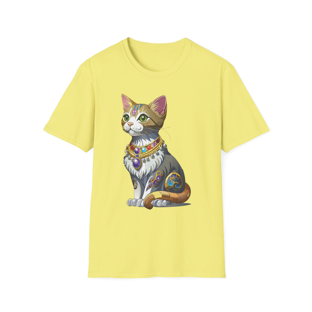 Regal Jewel-Studded Cat T-Shirt | Colorful Crowned Cat Illustration