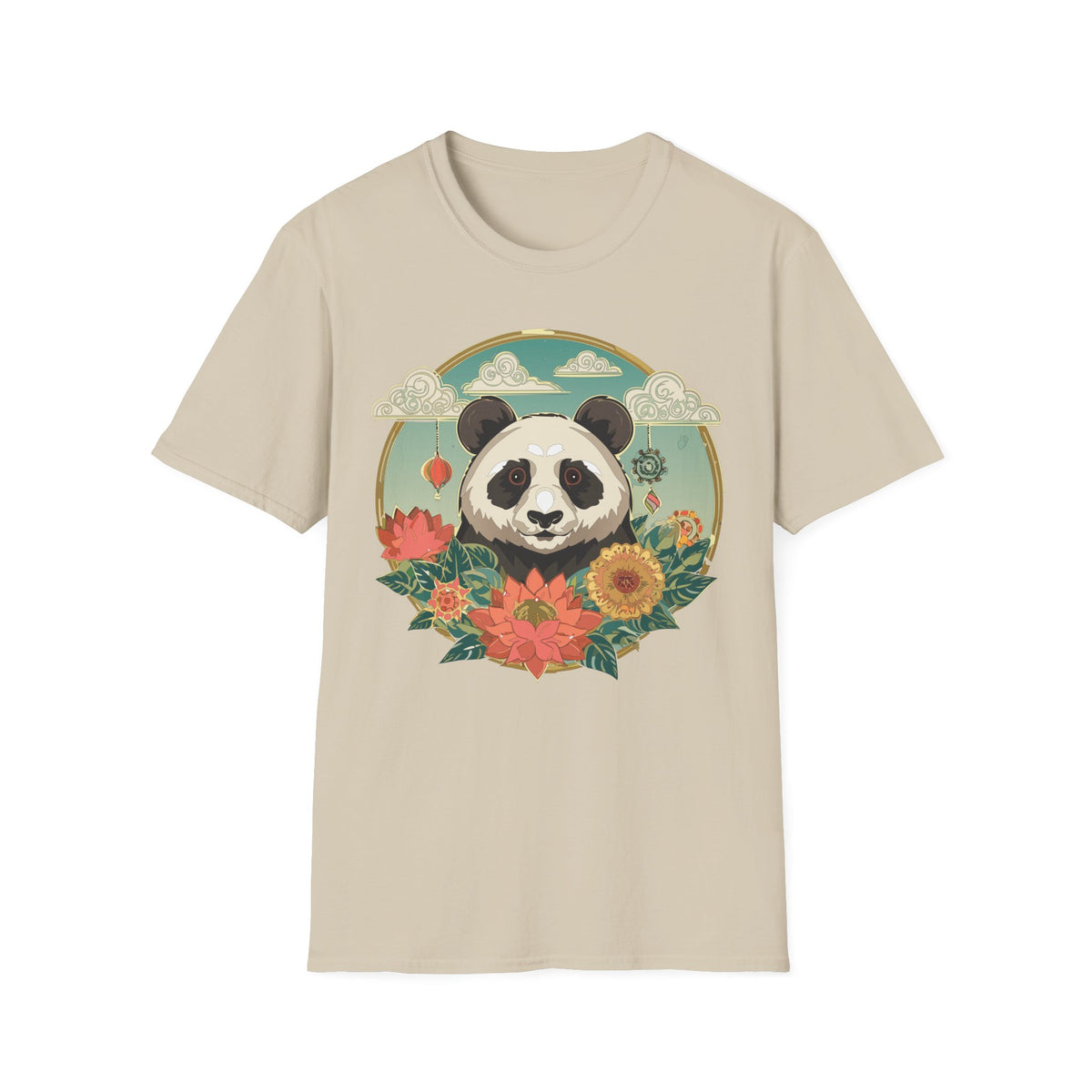 Panda Portrait T-Shirt | Floral Asian-Inspired Illustration