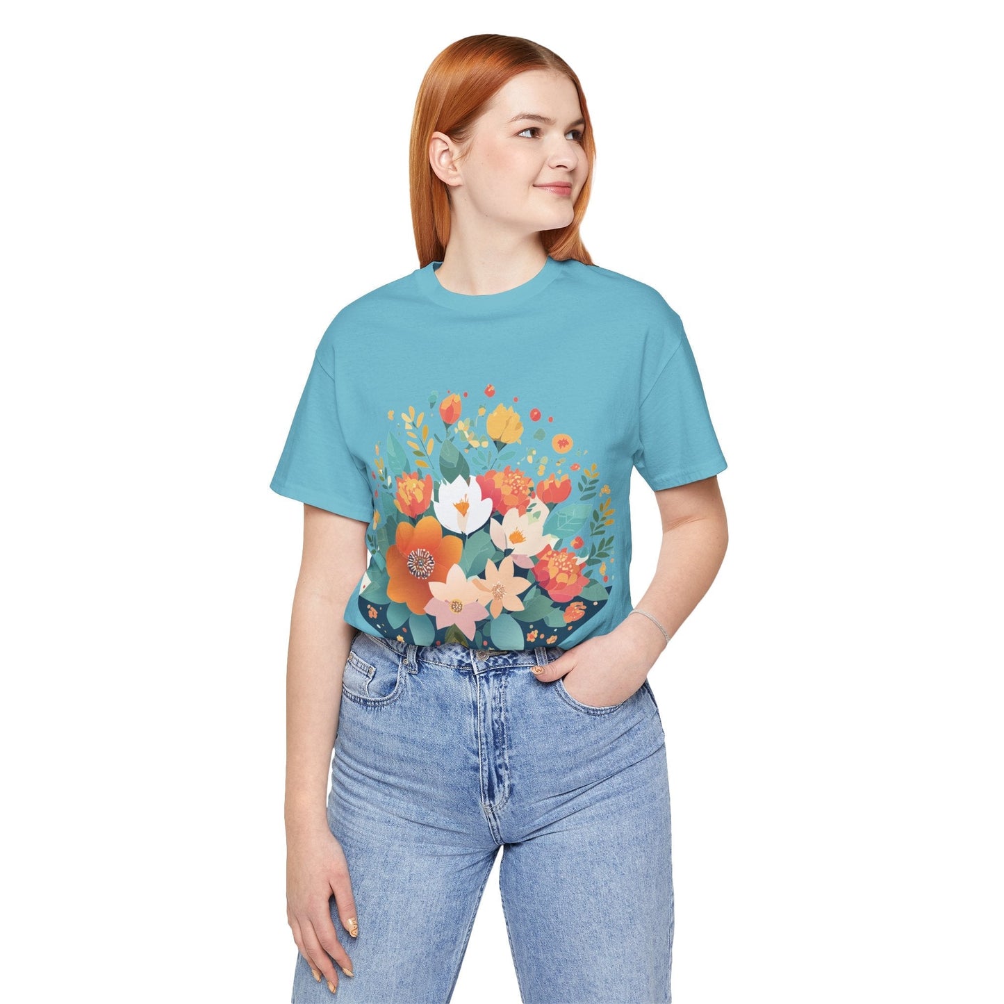 Floral Flowers Shirt Unisex Lightweight Breathable Jersey Tee Floral Pattern Short Sleeve