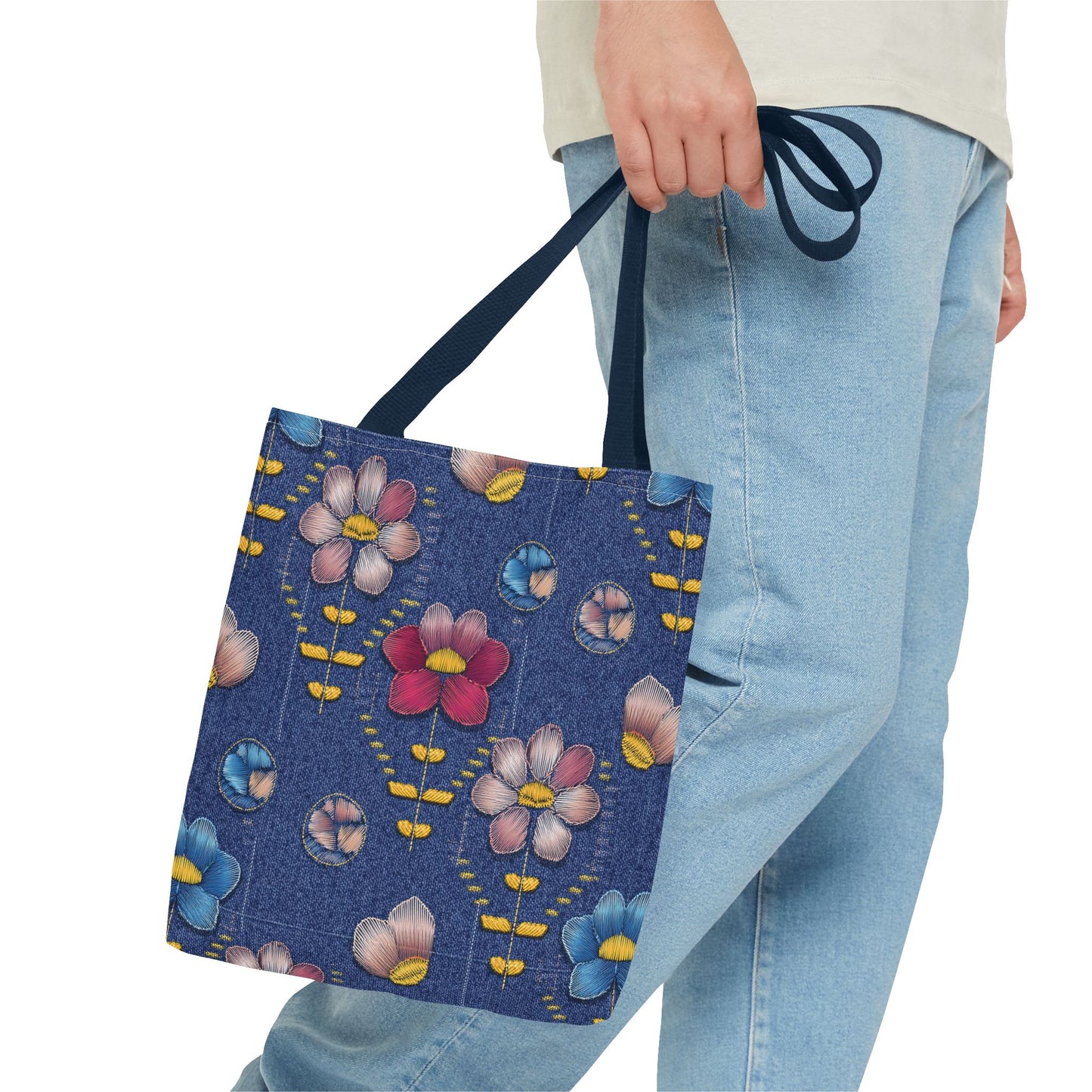 Denim Fabric Imitation Print Unisex Canvas Bag Poly Spun 3 Sizes Tote Bag 174