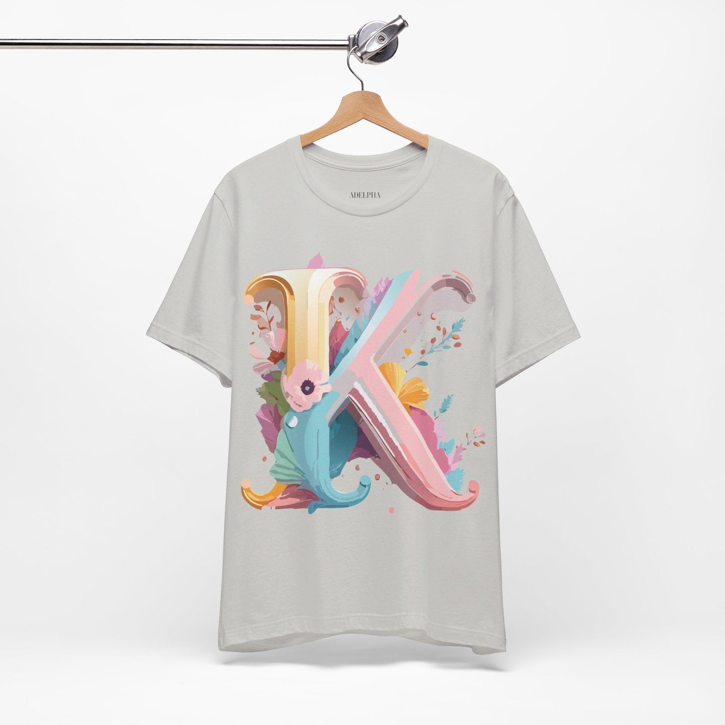 Letter K Graphic Tee Unisex Vintage Inspired Art Design Short Sleeve Shirt Adelpha