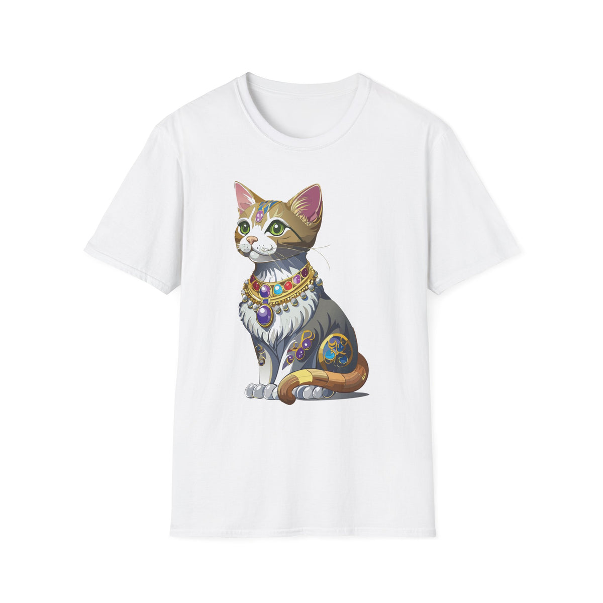 Regal Jewel-Studded Cat T-Shirt | Colorful Crowned Cat Illustration