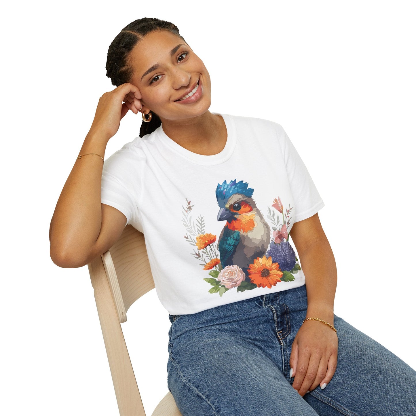 Floral Bird T Shirt Unisex Softstyle Tee 100 Percent Ring Spun Cotton Gildan 64000