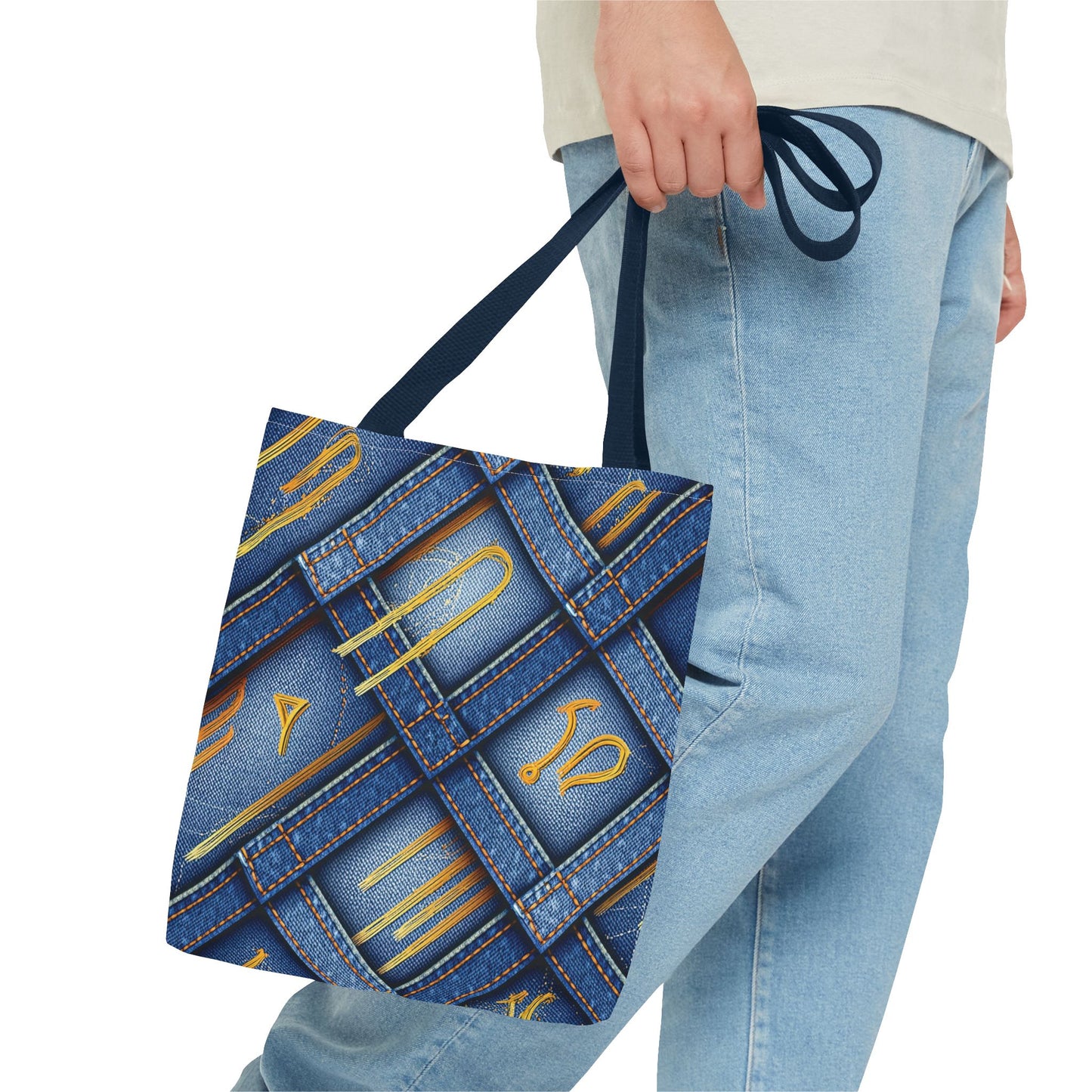 Denim Fabric Imitation Print Unisex Canvas Bag Poly Spun 3 Sizes Tote Bag 184-3