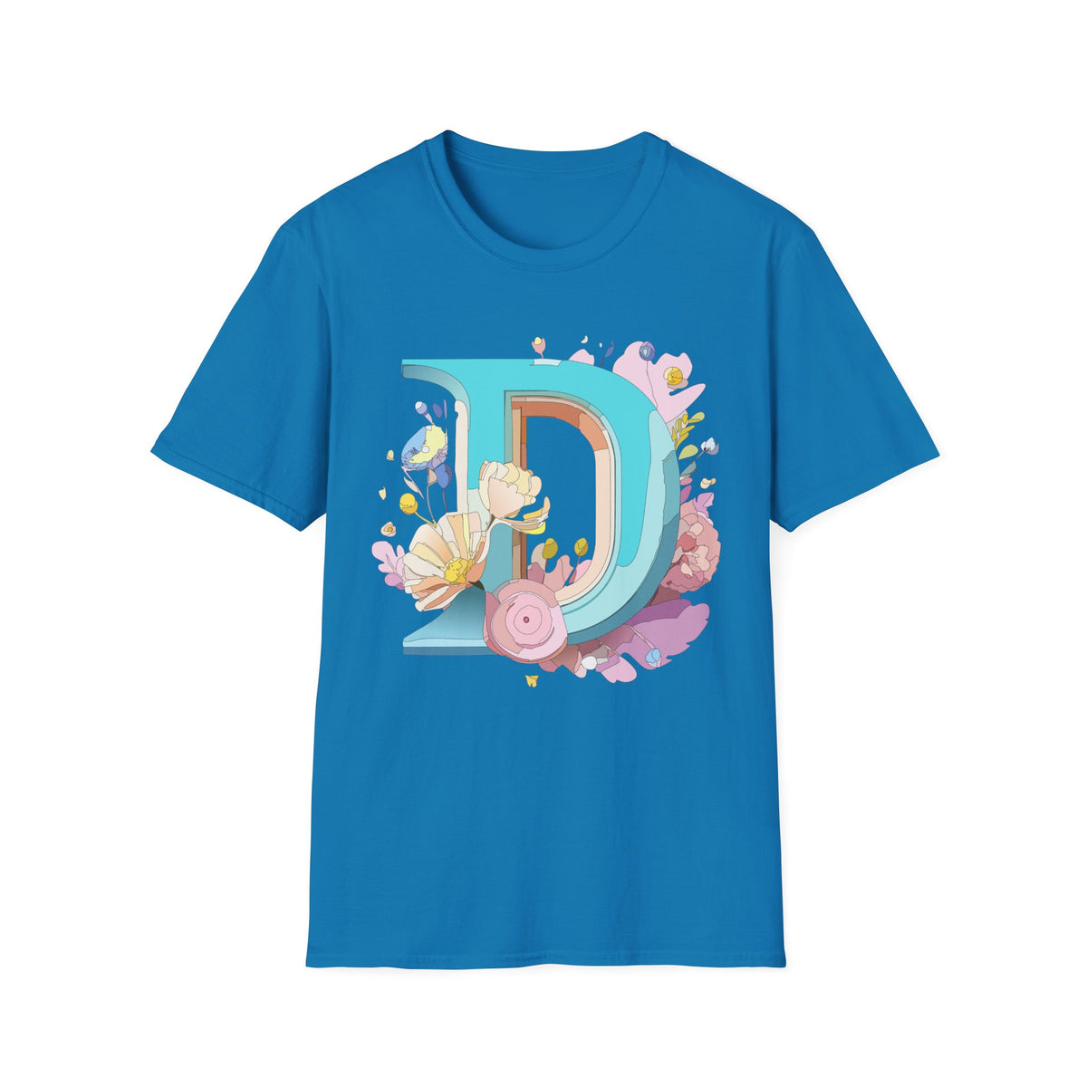 Floral Letter D T-Shirt | Monogram Initial D Tee, Botanical Alphabet Design
