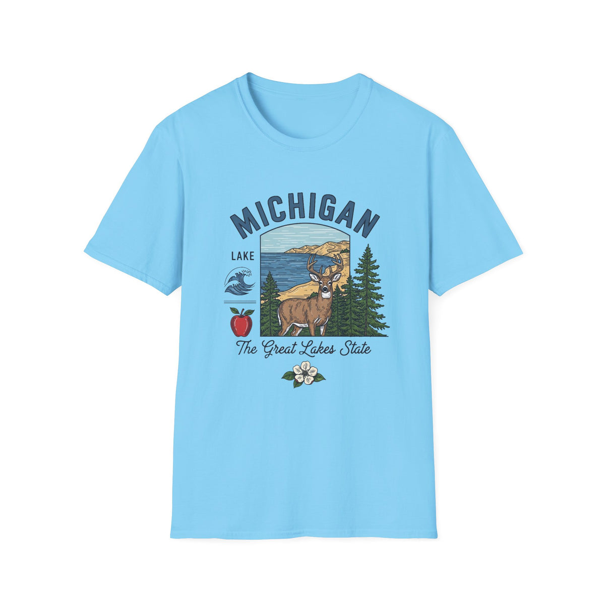 Michigan Graphic T-Shirt — The Great Lakes State Deer Lake Travel Tourist Graphic Design Unisex 100 Cotton Gildan T-Shirt