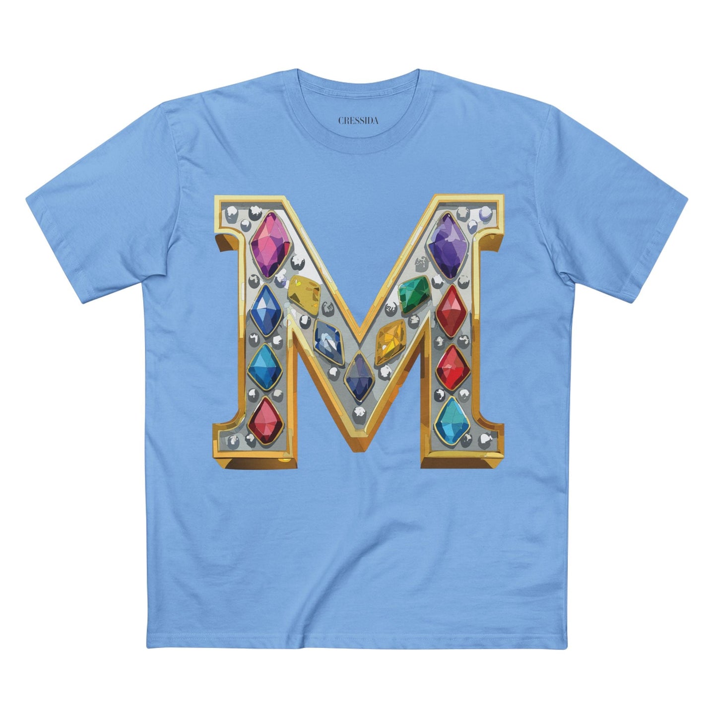 Letter M Graphic Design Tee Unisex 100 Cotton With Antique Gold Letters Artwork T-Shirt