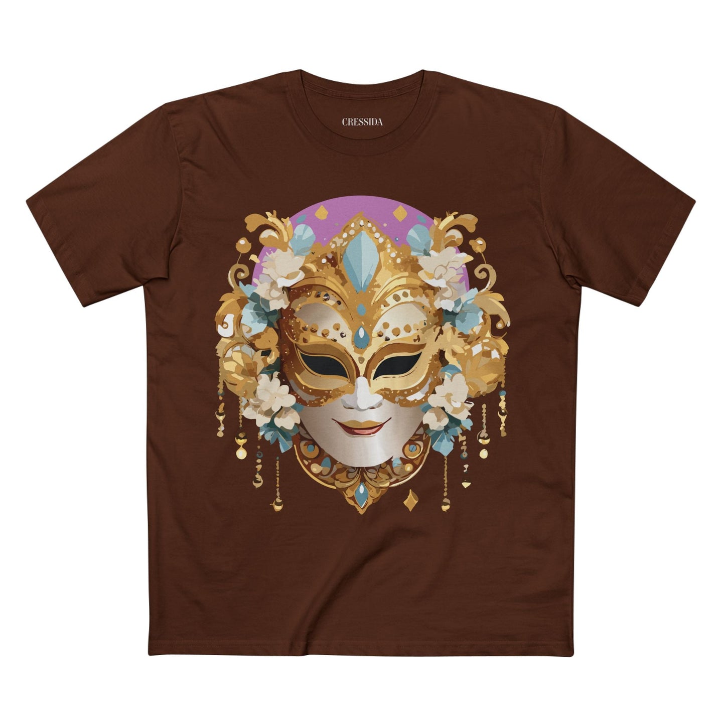Carnival Mask Graphic T-Shirt Unisex 100 Cotton With Antique Gold Art Design Tee 4