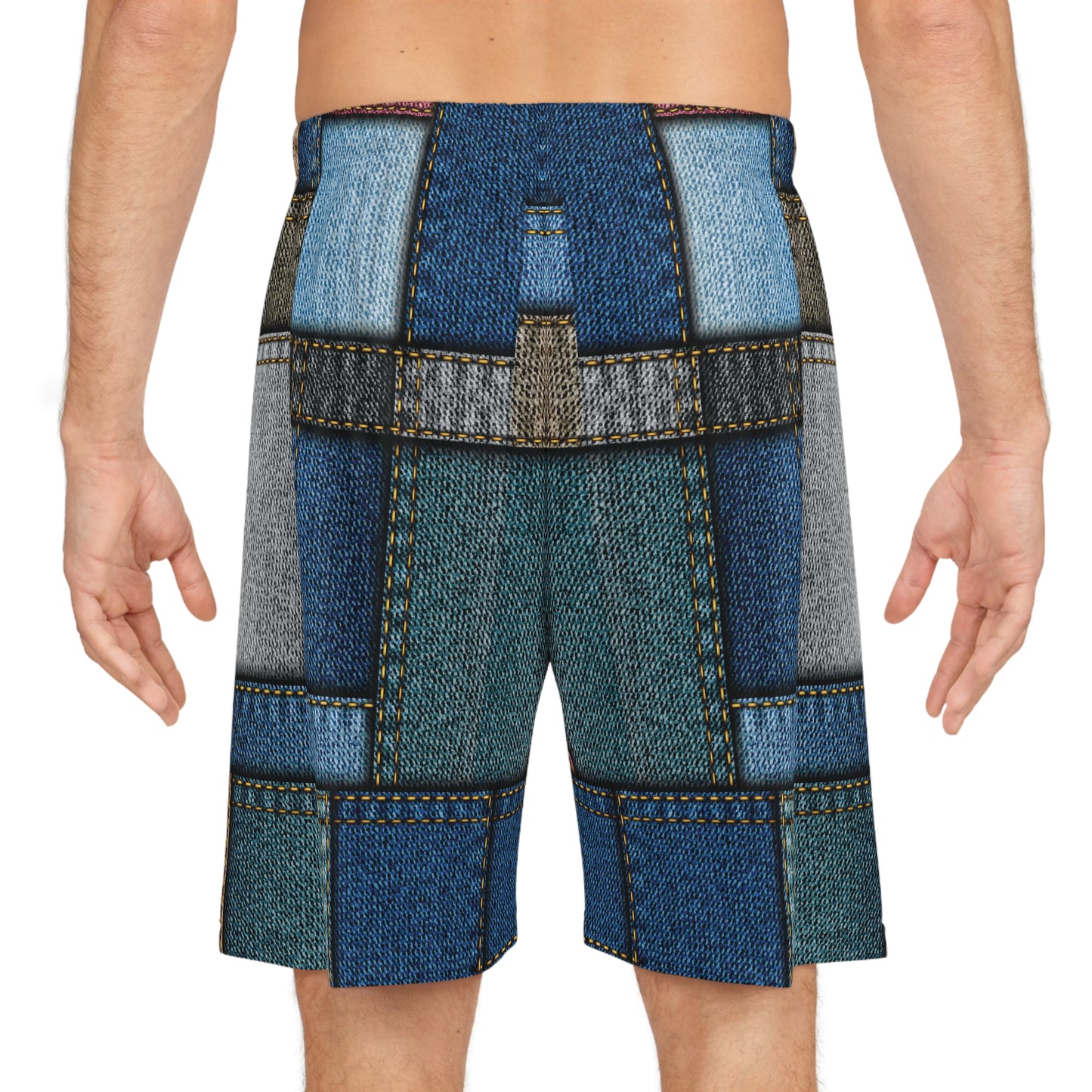 Denim Print Basketball Shorts, Basketball Shorts with Denim Print 2