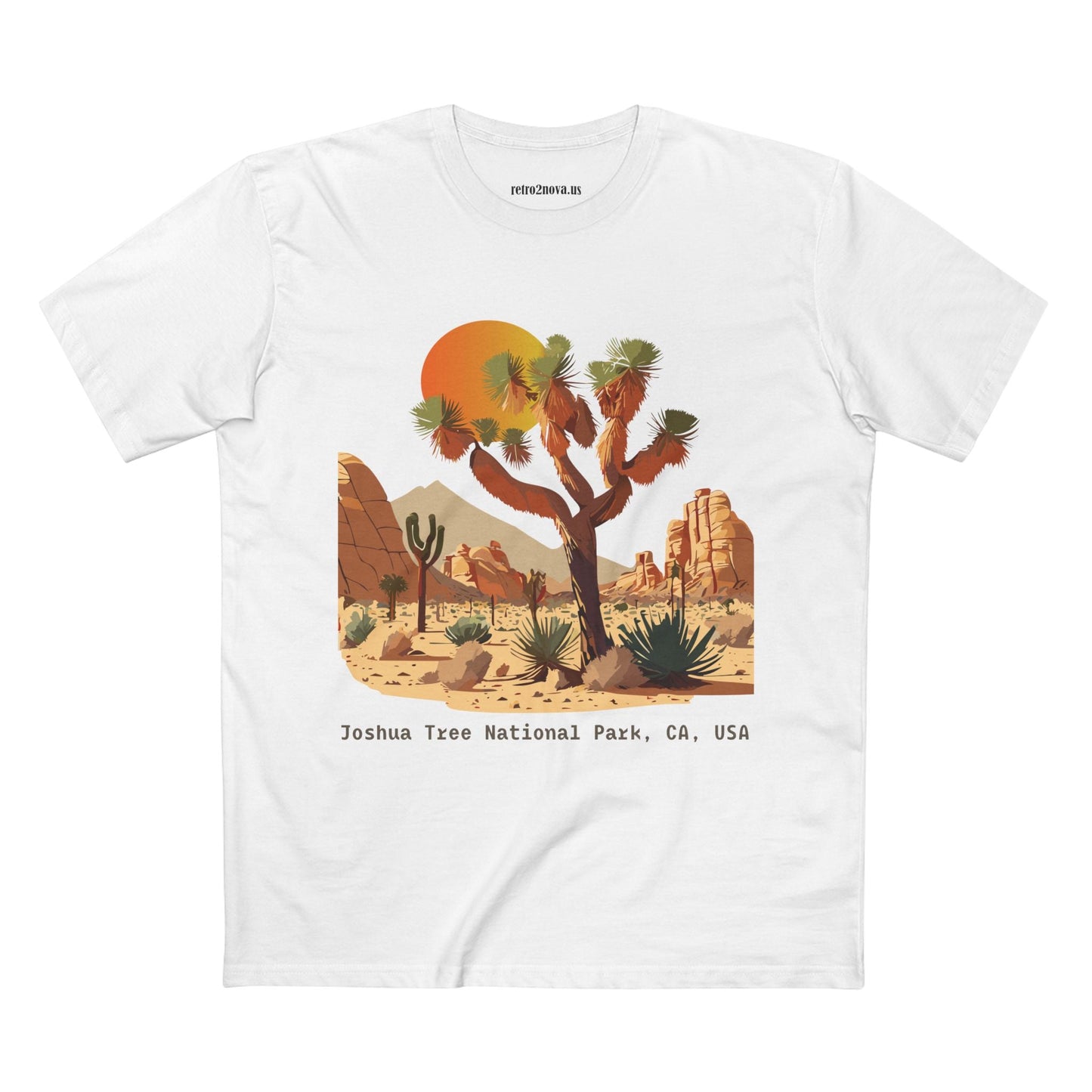 Retro2Nova Unisex Premium Cotton Staple Tee With Original Art Design Joshua Tree Travel Shirt