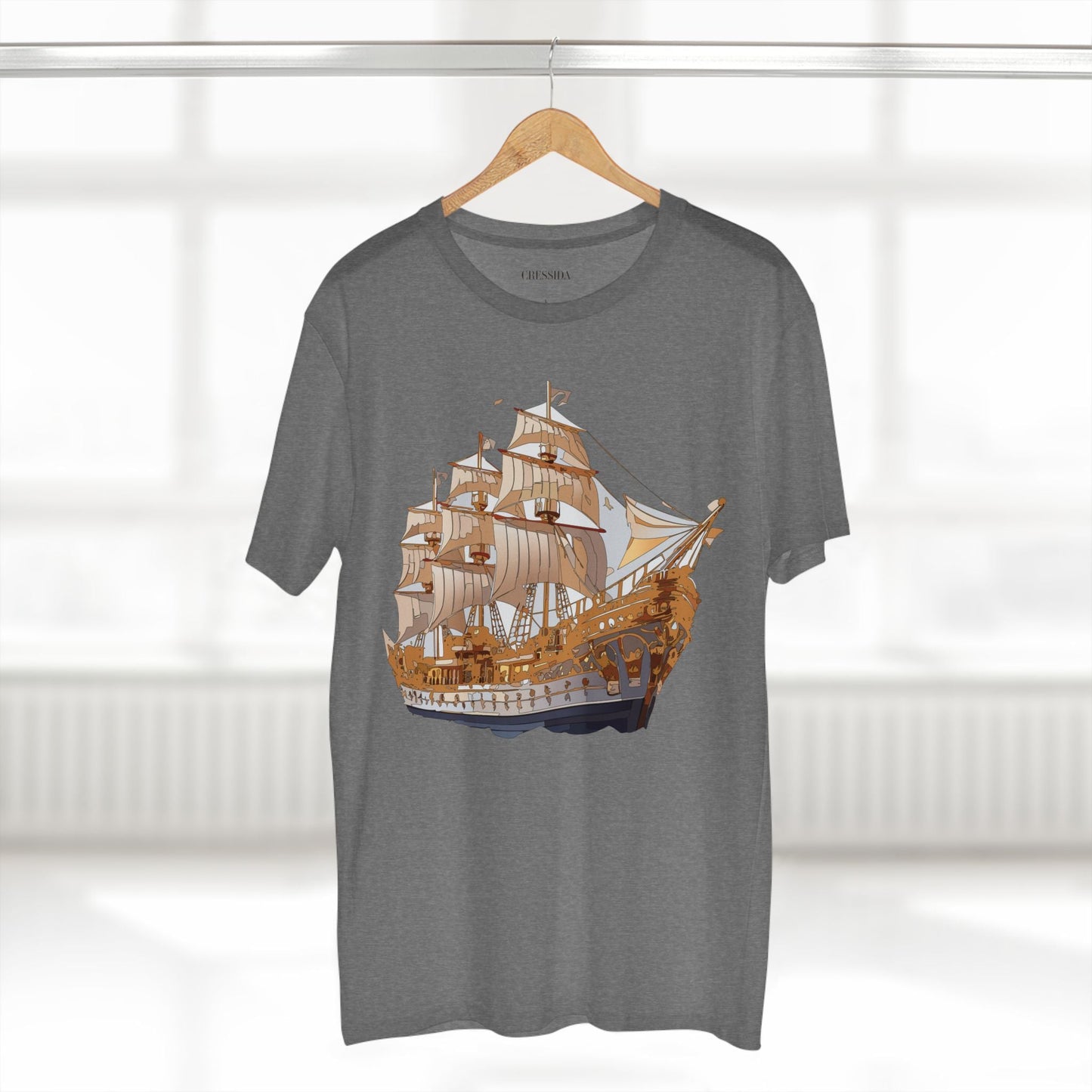Ship Graphic Unisex 100 Cotton T-Shirt with Gold Frigate Art Design 9
