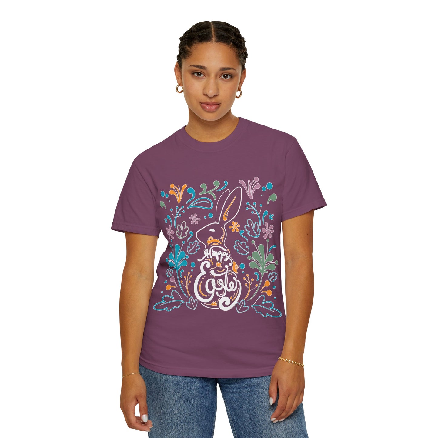 Easter Bunny Floral T-Shirt, Tee Shirt with Easter Signature, T Shirt with Easter Prints, Tee Shirt with Easter Design