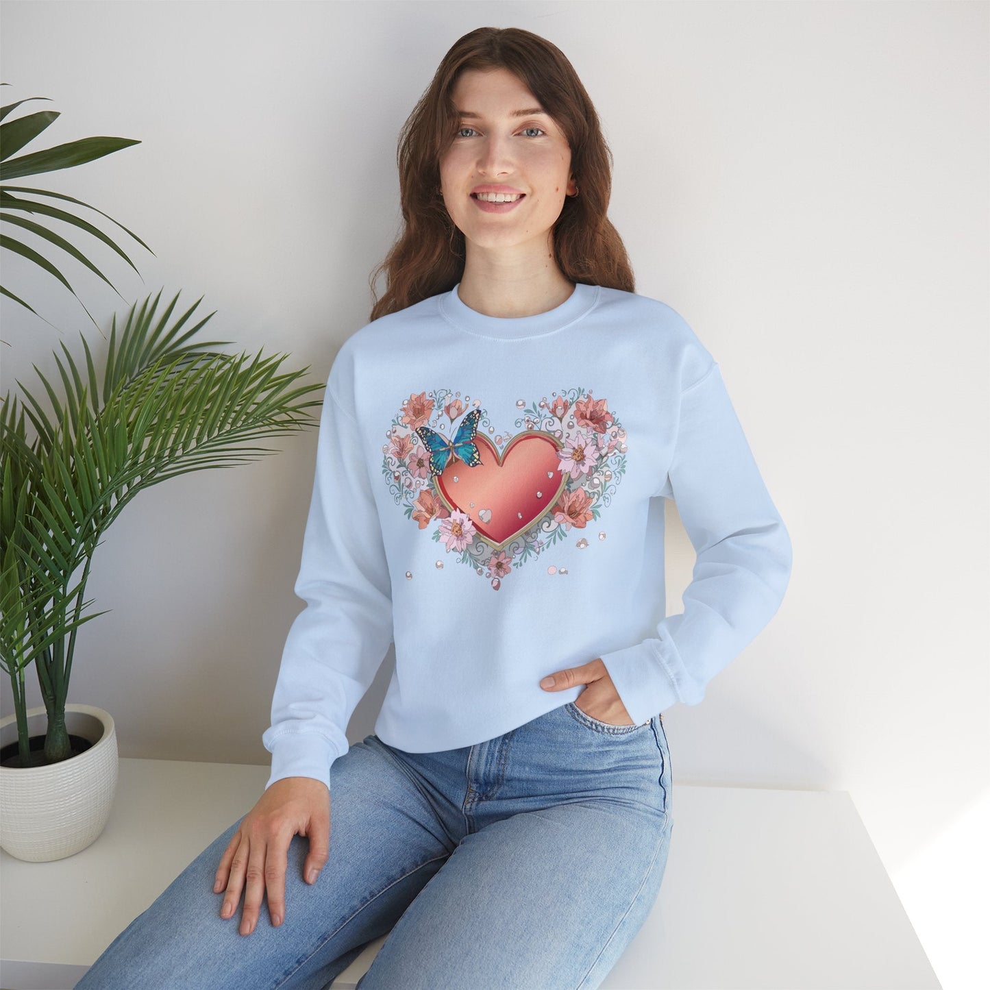 Unisex Floral Heart Sweatshirt With Love Graphic For Valentines Day Gift Cozy Winter Wear