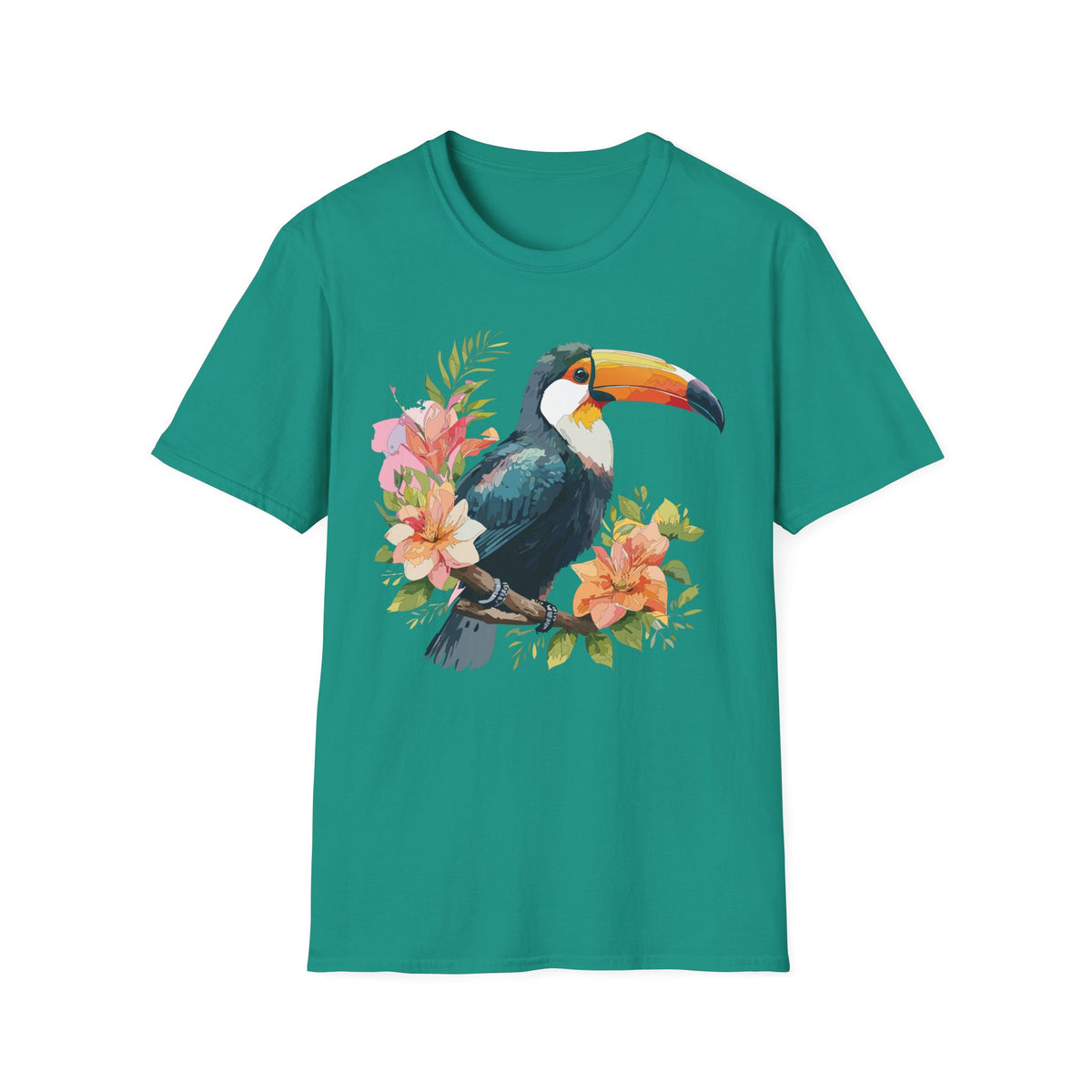 Tropical Toucan Illustration T-Shirt | Floral Bird Graphic