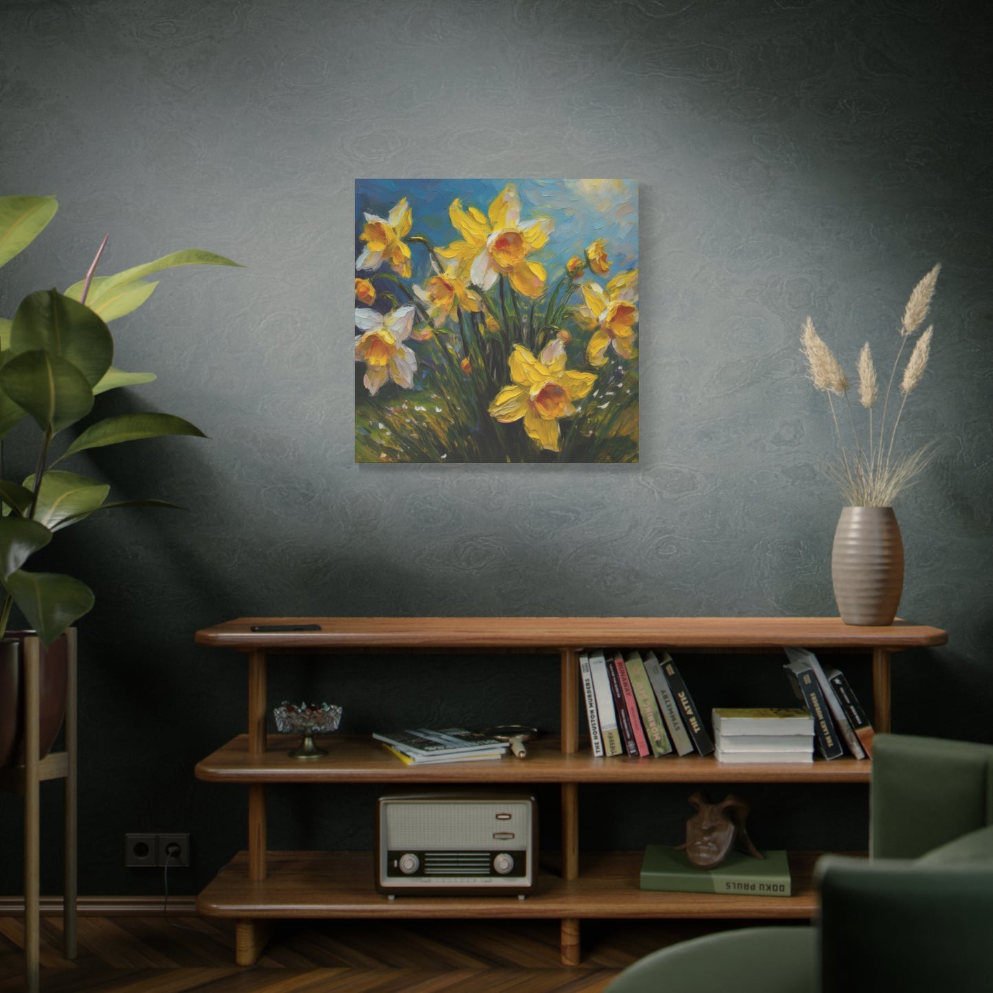 Narcissus Print Canvas, Floral Oil Paint Print 20x20, 24x24, 30x30, 32x32, 36x36 Art Design Pine-Wood Inner Frame MC-174