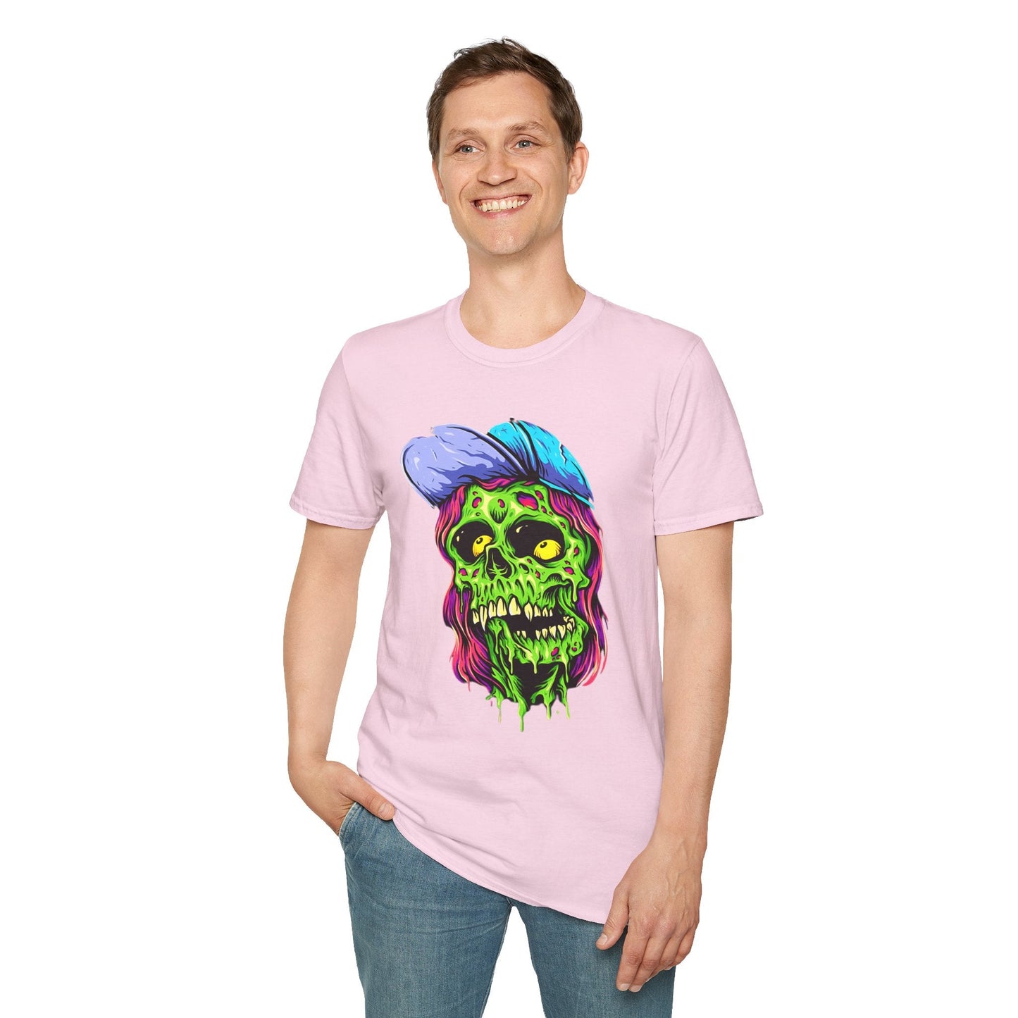 Unisex Skull Tee Shirt With Skeleton Artwork Gildan Softstyle 64000 Ring Spun Cotton