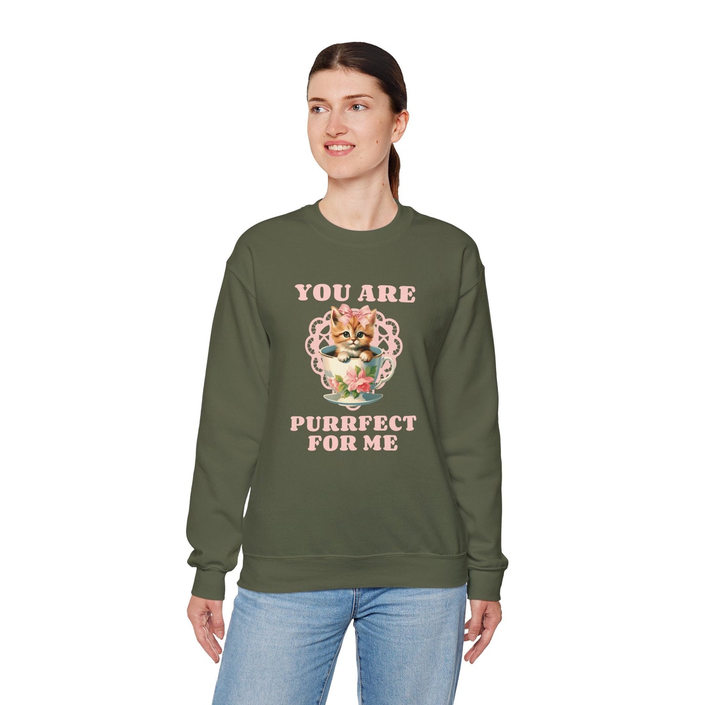 Cat Sweatshirt With Heart Print Valentines Day Unisex 50 50 Cotton Poly Crewneck