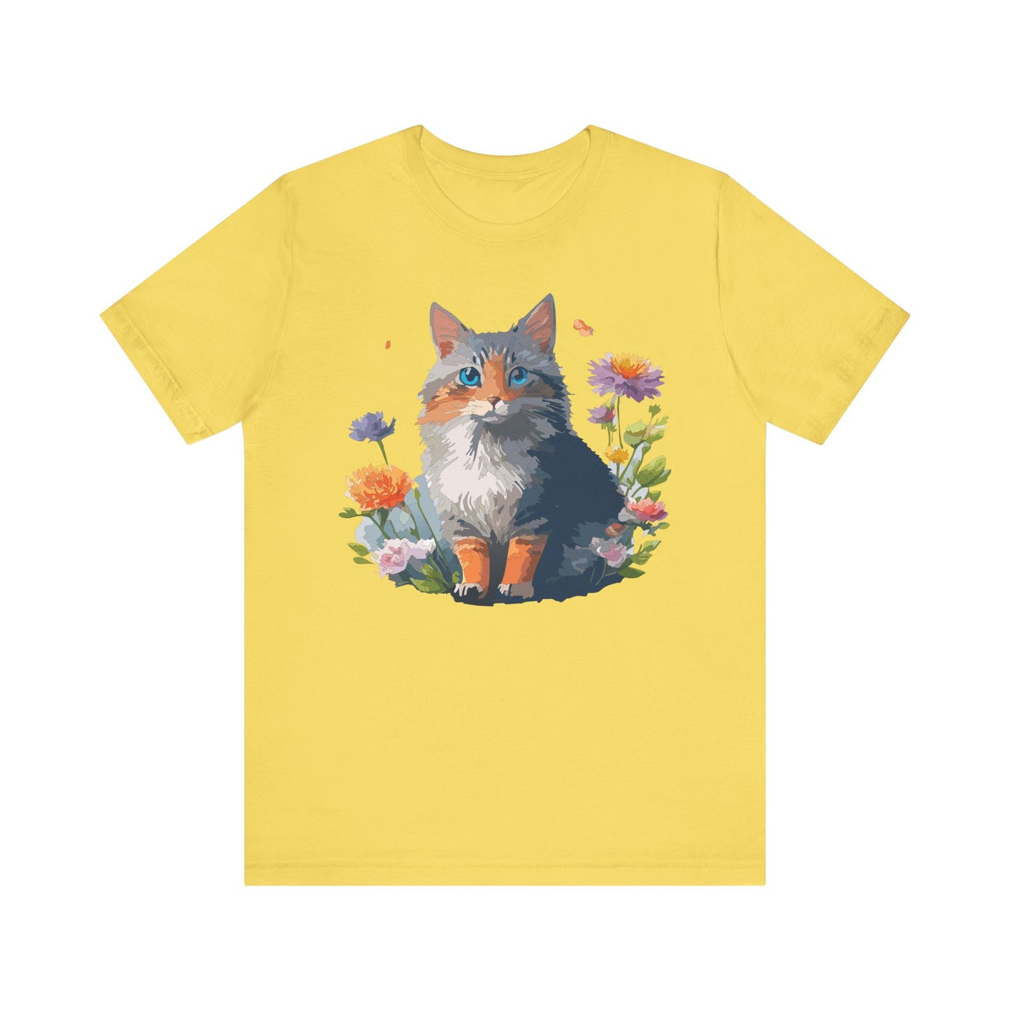 Floral Cat Tee, Animal Shirt, Cat Shirt, Floral Tee, Flower T-shirt, T-Shirt with Animal, Summer Top with Art Design