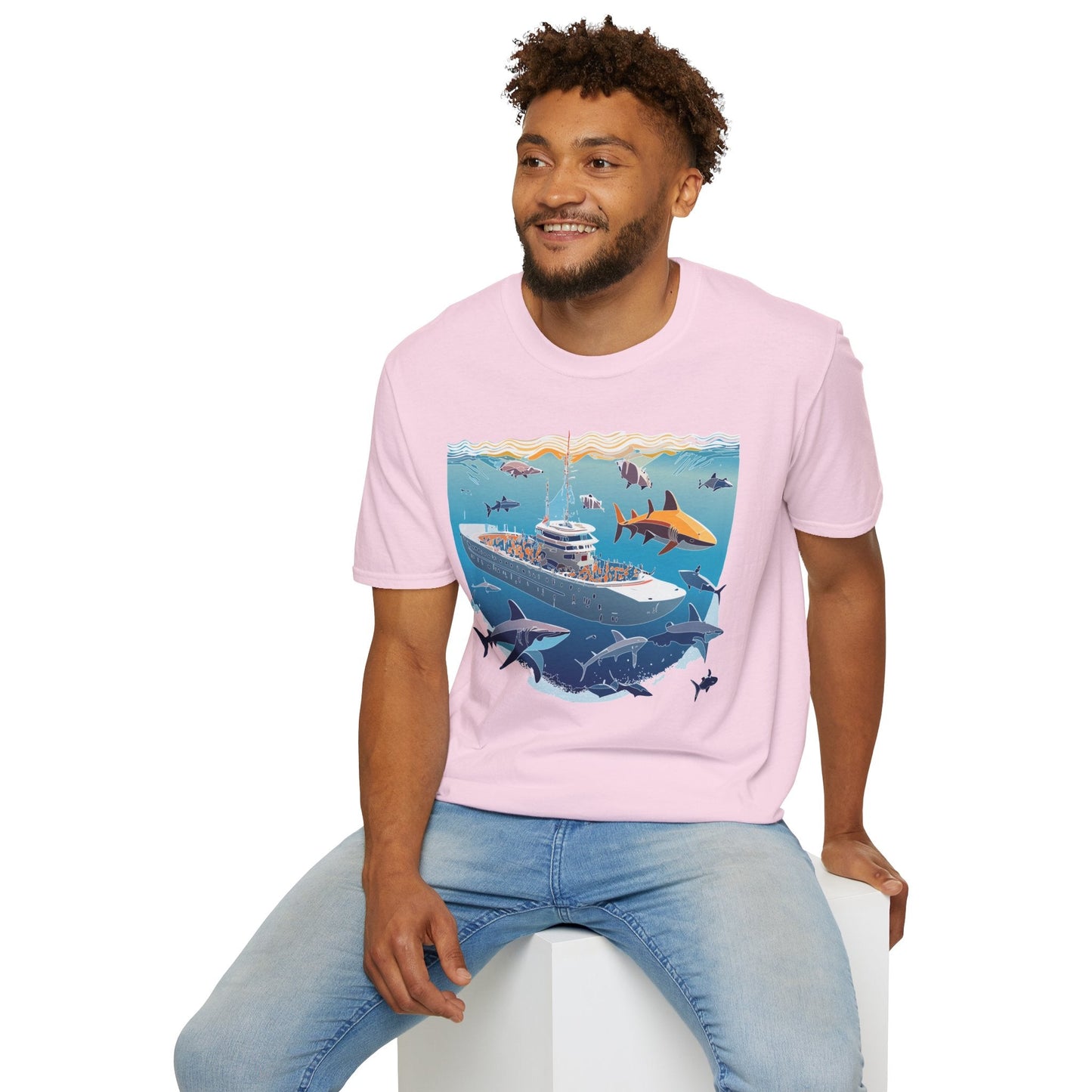 Ocean Tee Shirt Unisex Softstyle Short Sleeve With Ocean Art Design 100 Percent Ring Spun Cotton