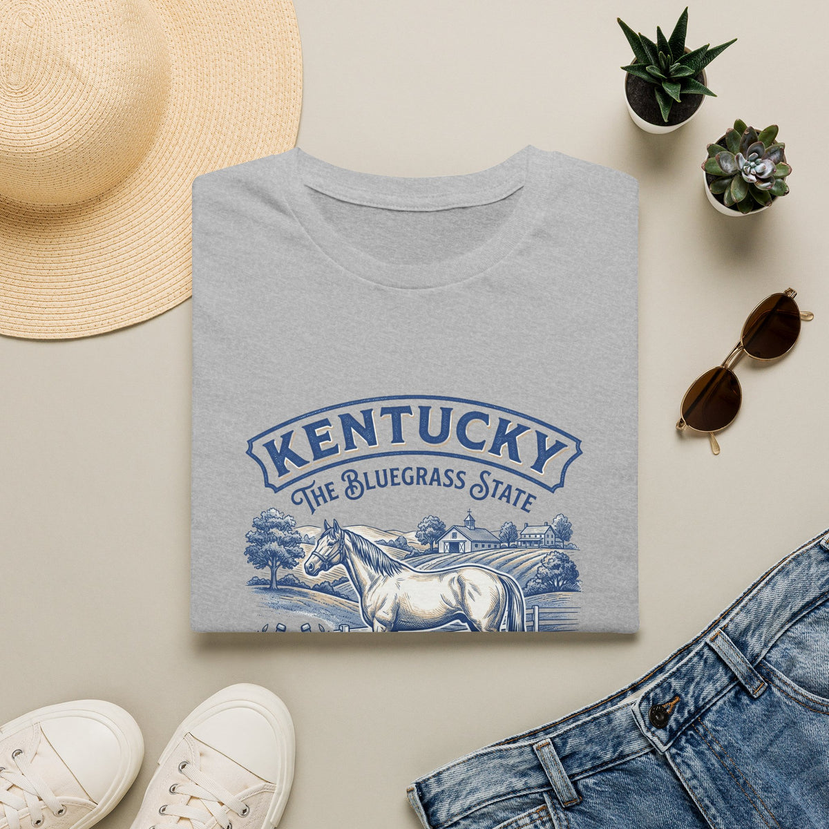 Kentucky Horse & Bluegrass State Travel Tourist Graphic Design Unisex 100 Cotton Gildan T-Shirt