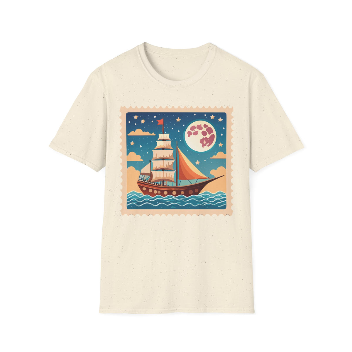 Sailboat Night Scene T-Shirt | Retro Nautical Moon Illustration