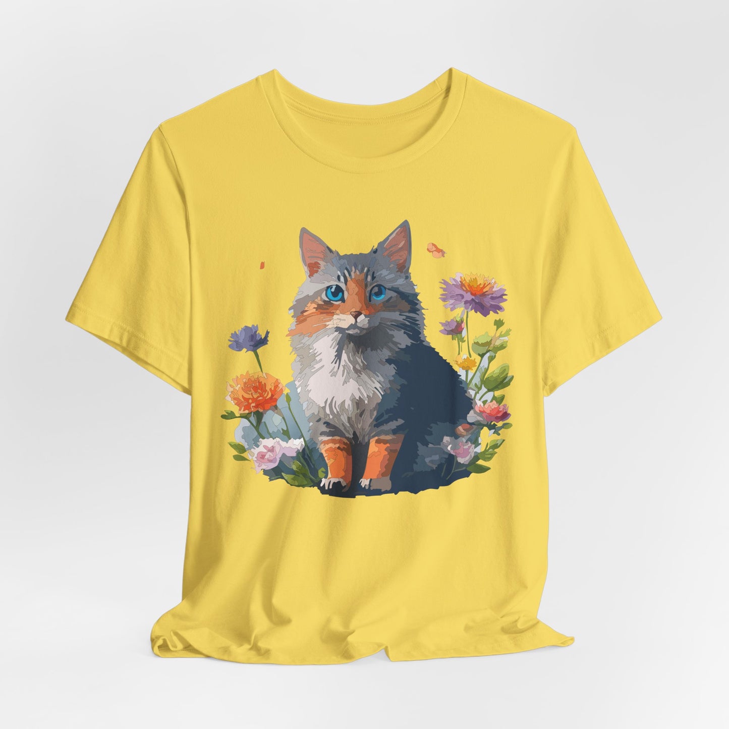 Floral Cat Tee, Animal Shirt, Cat Shirt, Floral Tee, Flower T-shirt, T-Shirt with Animal, Summer Top with Art Design