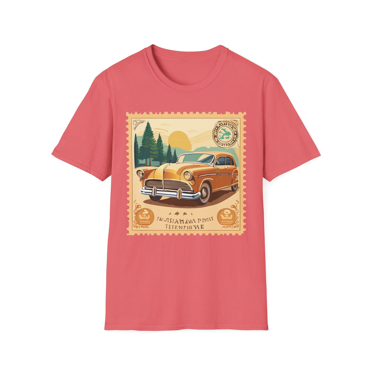 Vintage Classic Car Stamp T-Shirt | Retro Roadtrip Scenic Graphic Tee Unisex 100 Cotton Gildan T-Shirt
