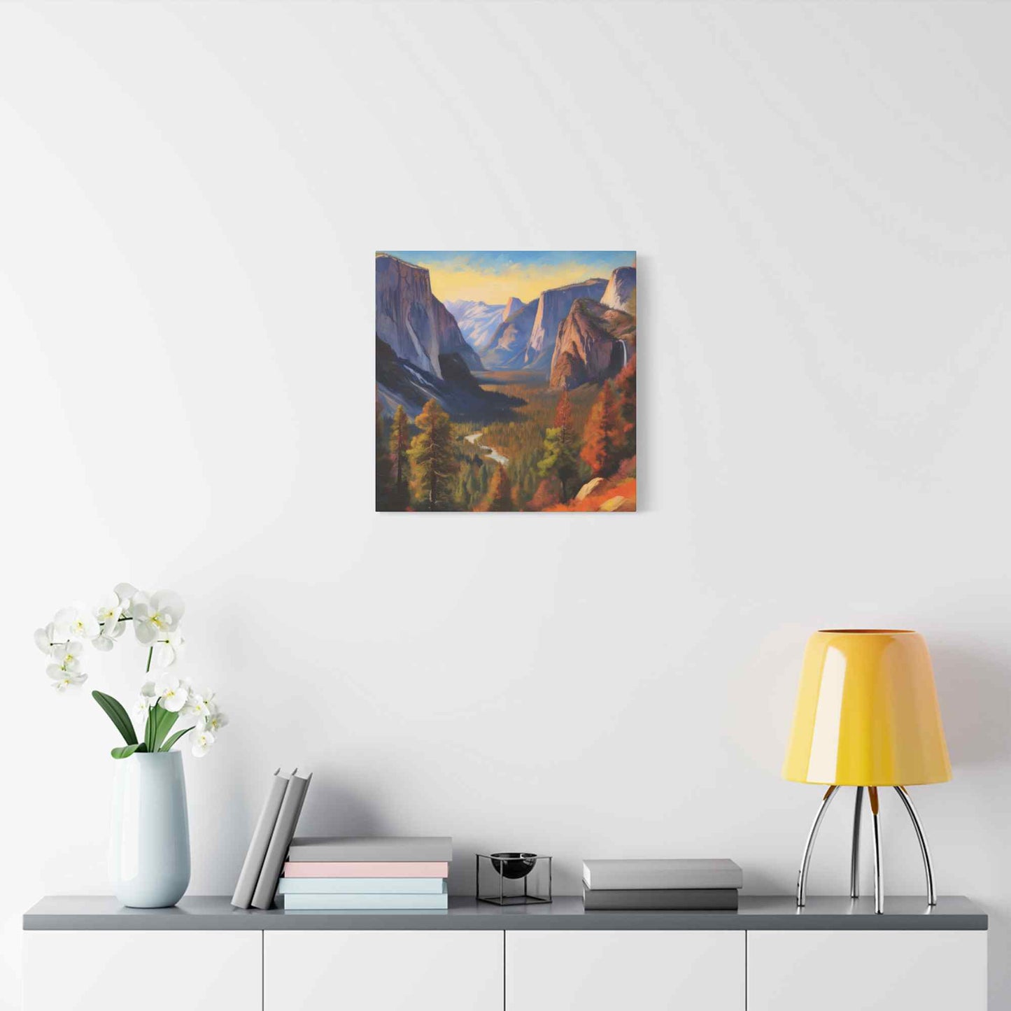 Yosemite Valley Print Canvas, Oil Paint Print 20x20, 24x24, 30x30, 32x32, 36x36 Art Design Print Pine-Wood Inner Frame MC-61
