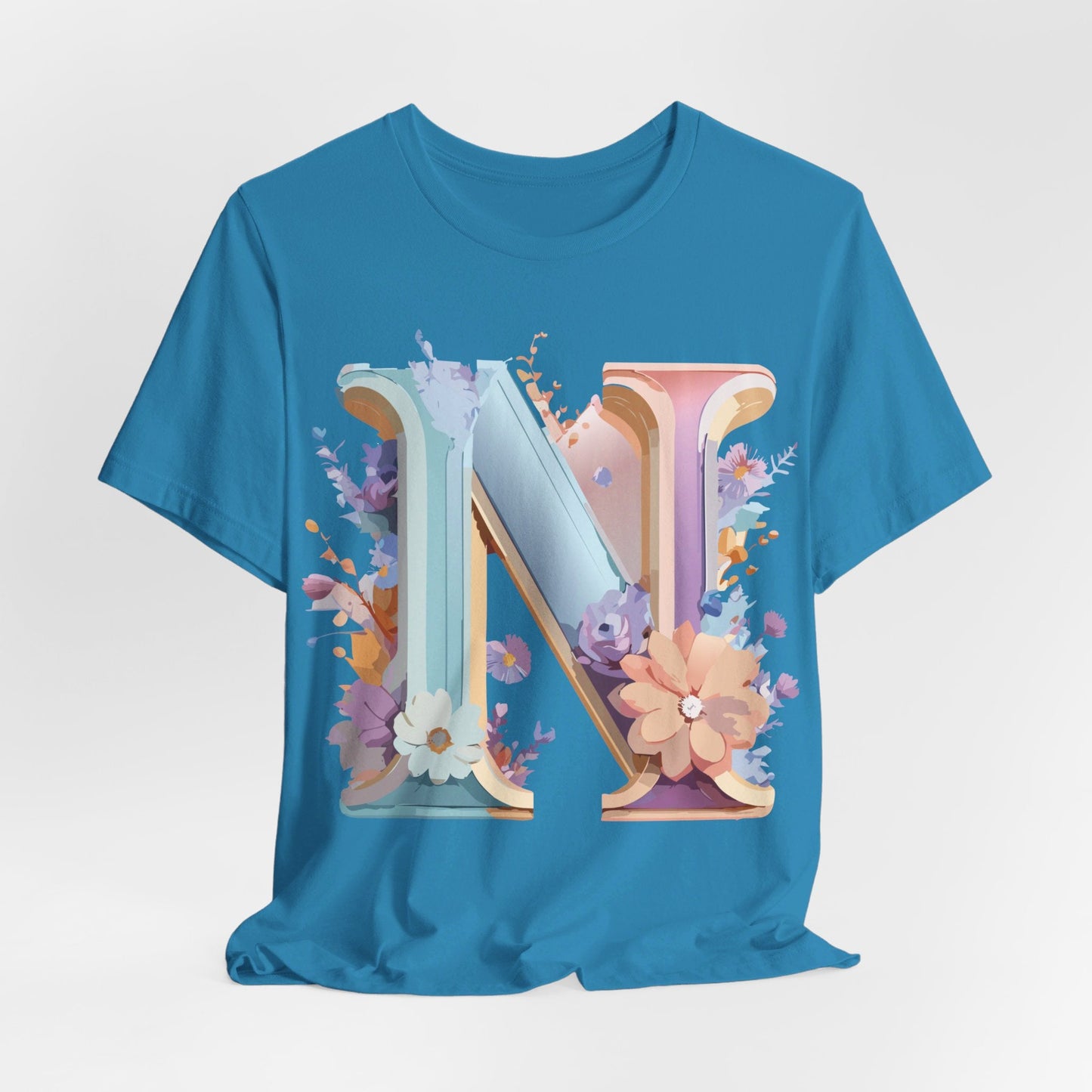 Letter N Shirt Graphic Tee Unisex Vintage Inspired Art Adelpha Design Short Sleeve
