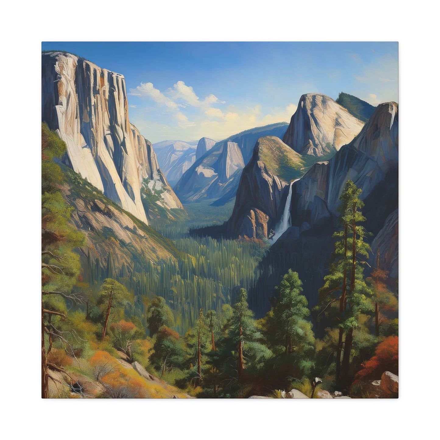 Yosemite Valley Print Canvas, Oil Paint Print 20x20, 24x24, 30x30, 32x32, 36x36 Art Design Print Pine-Wood Inner Frame MC-60