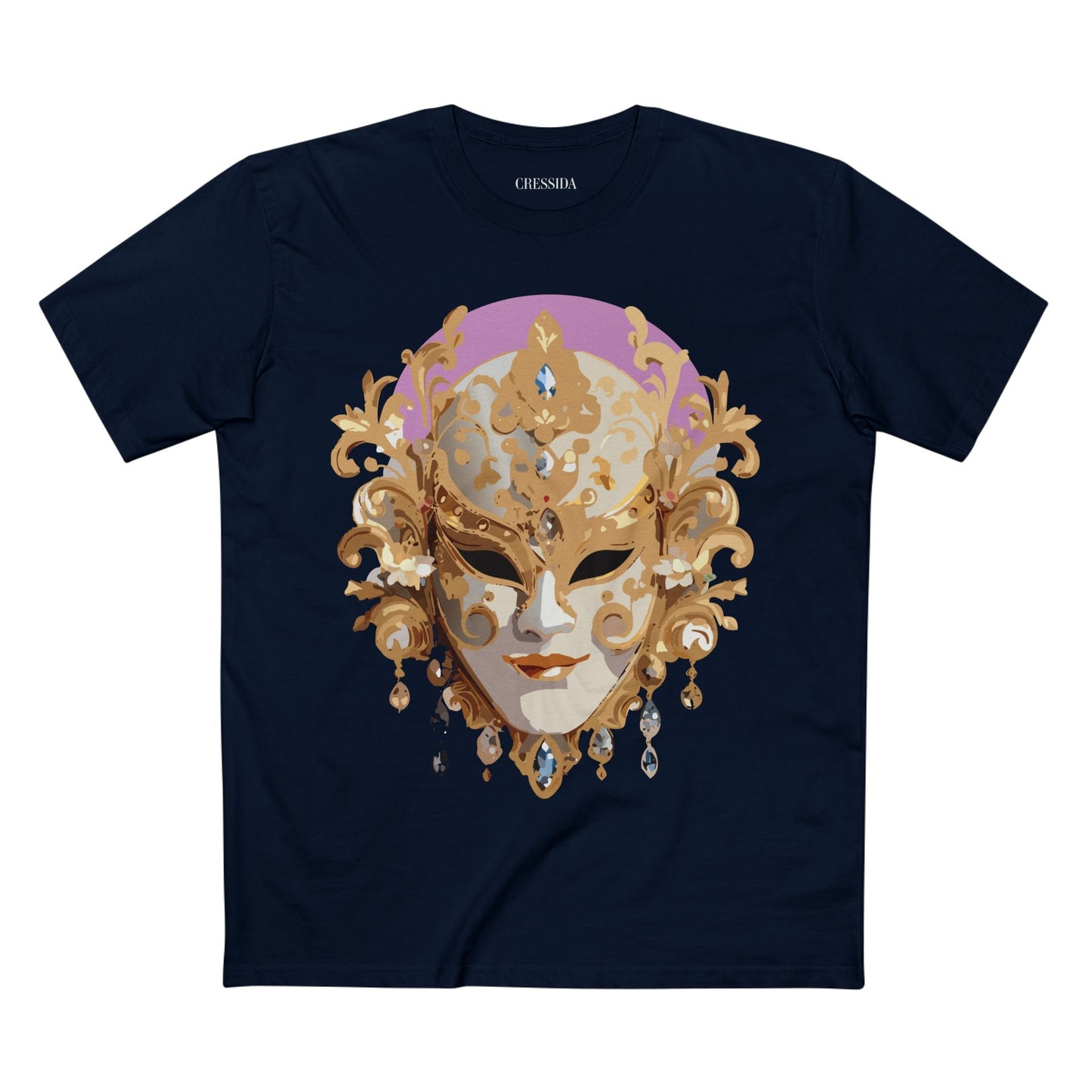 Carnival Mask Graphic T-Shirt Unisex 100 Cotton With Antique Gold Art Design Tee 10