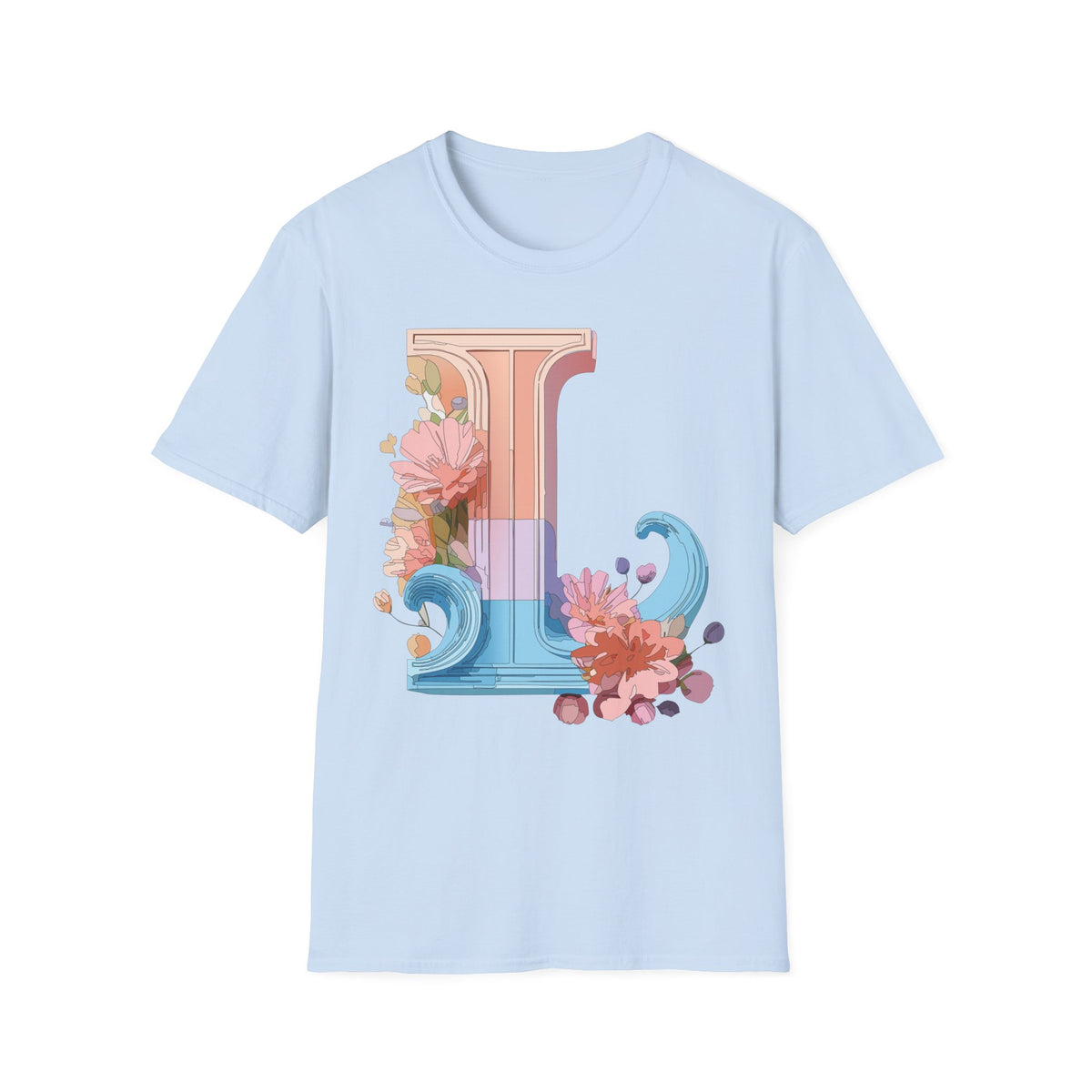 Floral Wave Letter L T-Shirt | Monogram Initial Tee