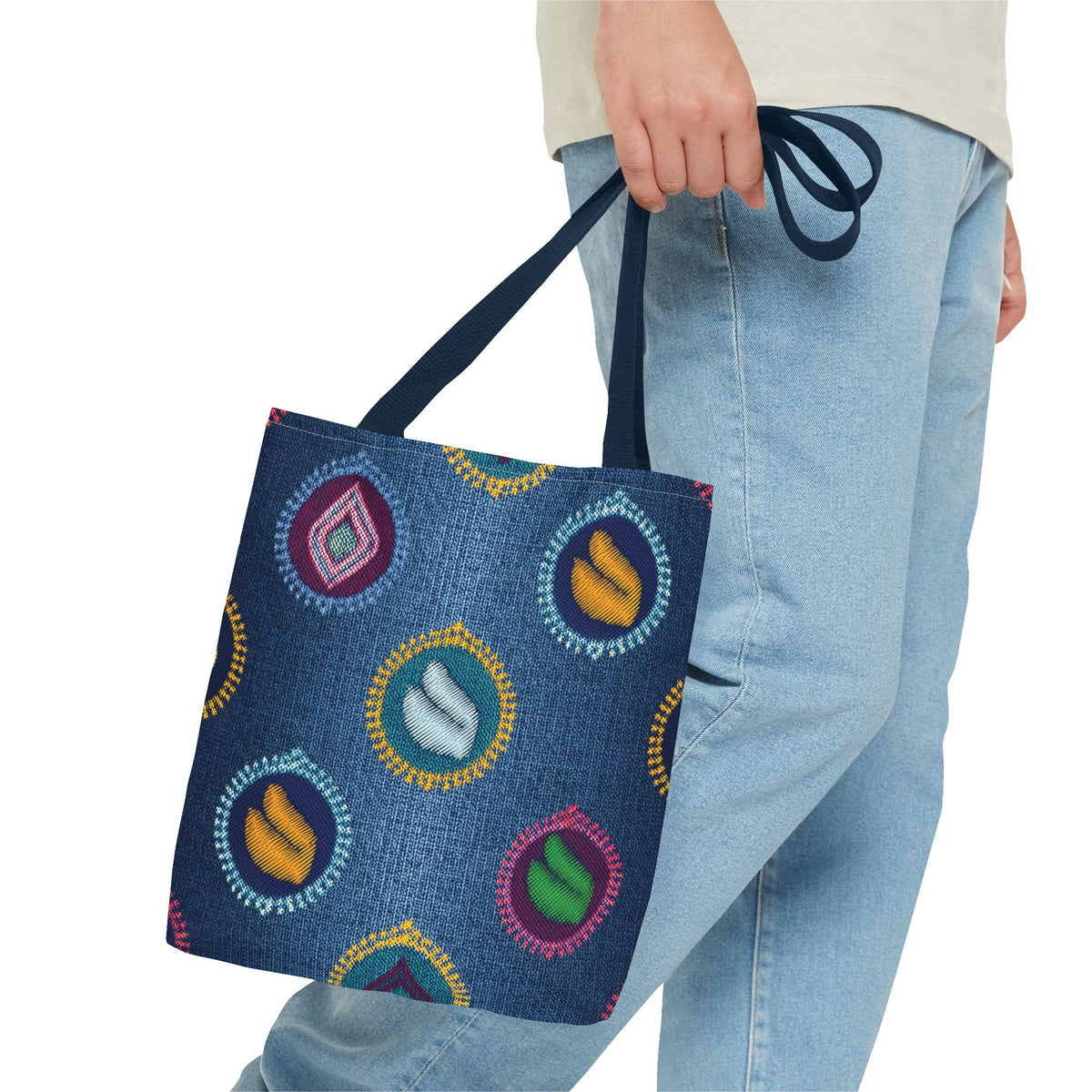 Diwali Graphic Denim Fabric Imitation Print Unisex Canvas Bag Poly Spun 3 Sizes Tote Bag 205-18