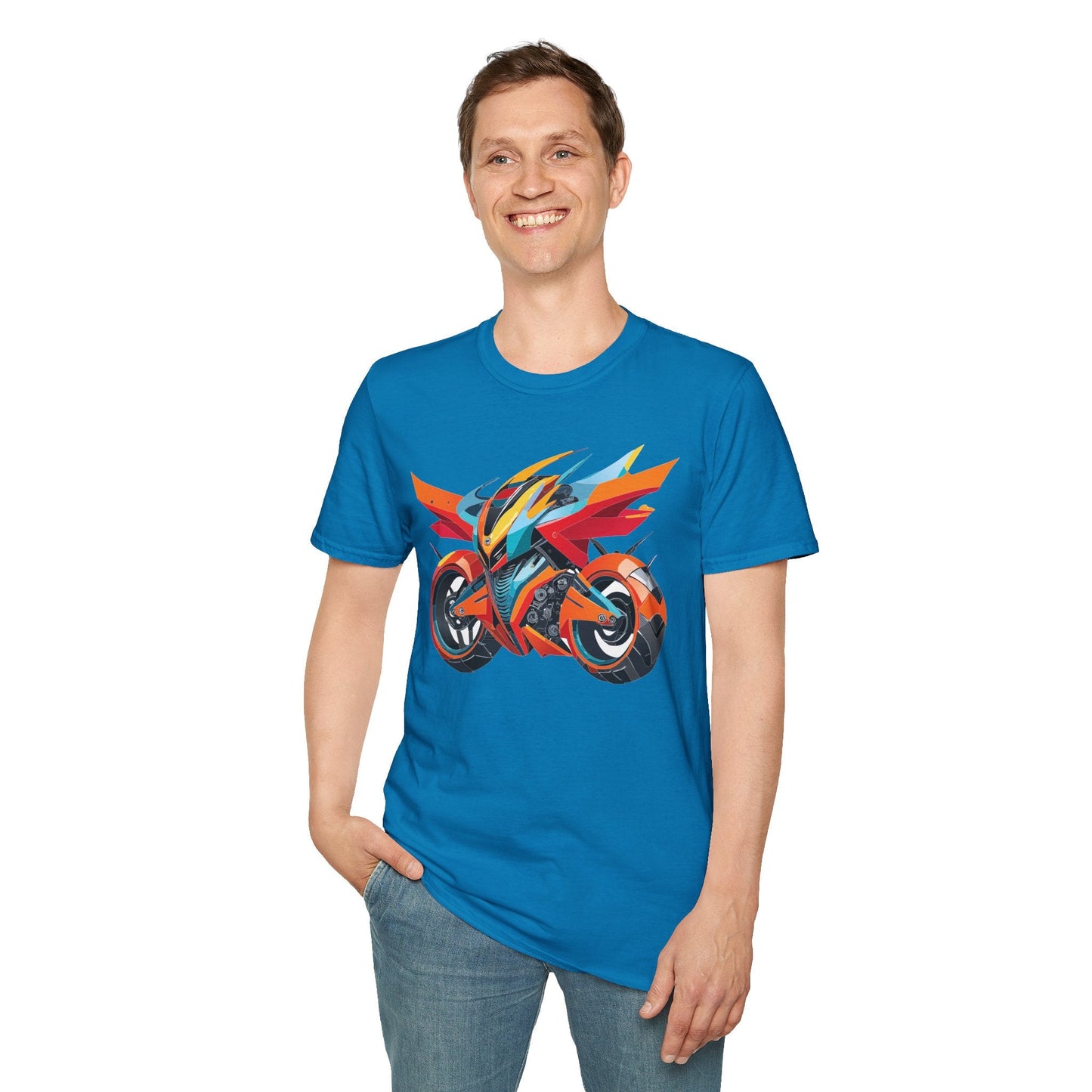 Unisex Bike T Shirt With Motorcycle Art Design Graphic Tee Softstyle 64000 Cotton