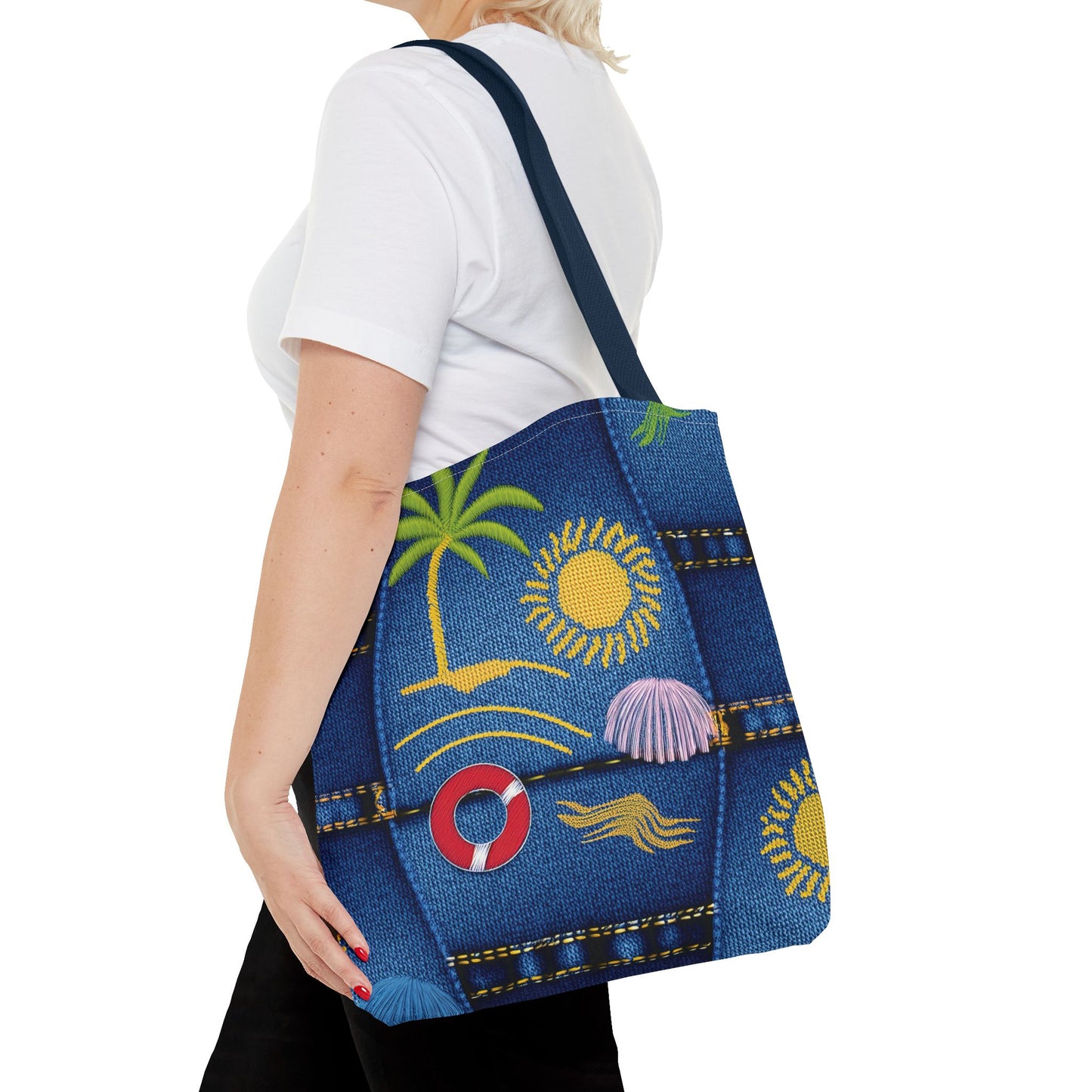 Denim Fabric Imitation Print Unisex Canvas Bag Poly Spun 3 Sizes Tote Bag 182-5
