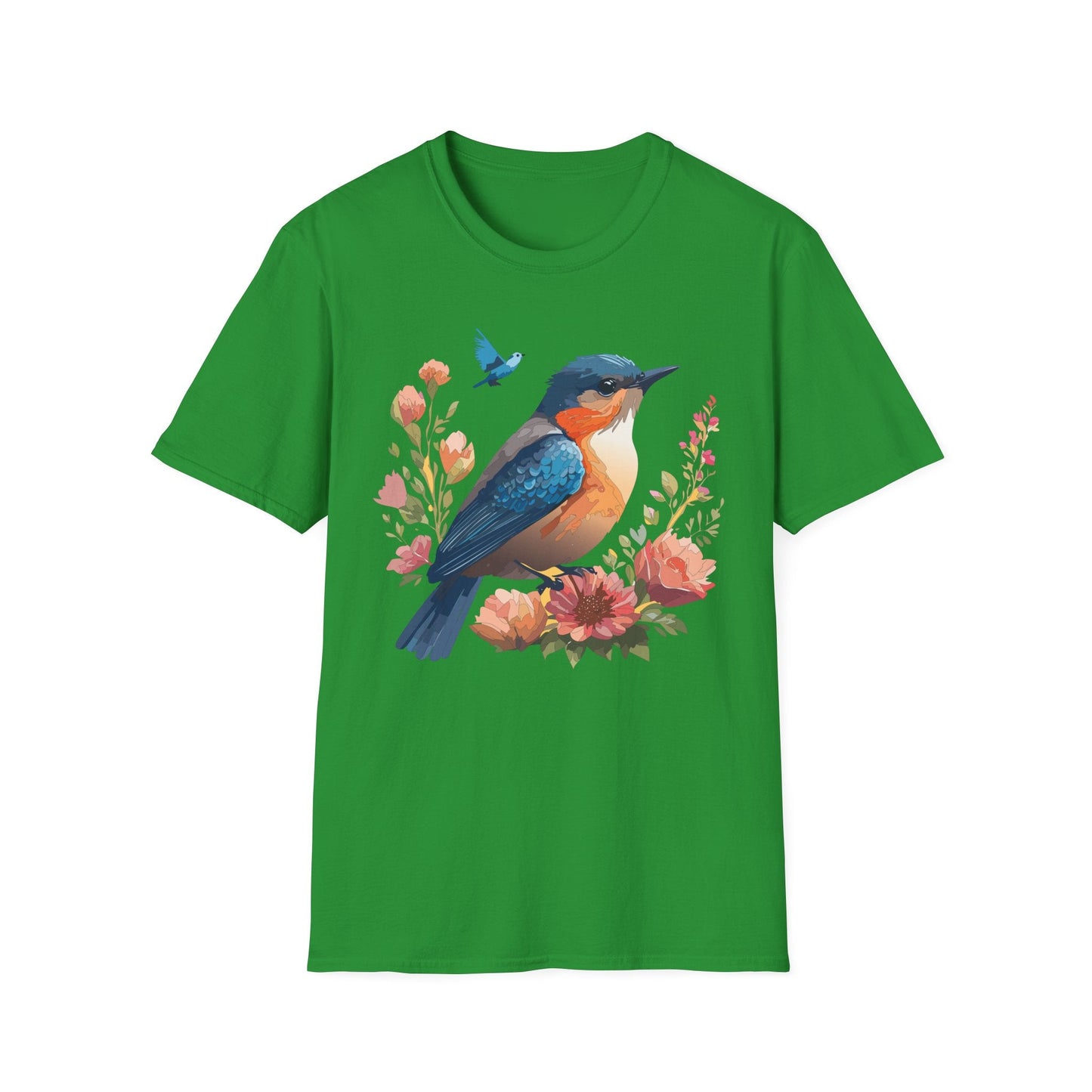 Unisex Floral Bird T Shirt Softstyle 64000 Gildan Ring Spun Cotton Tee Relaxed Fit