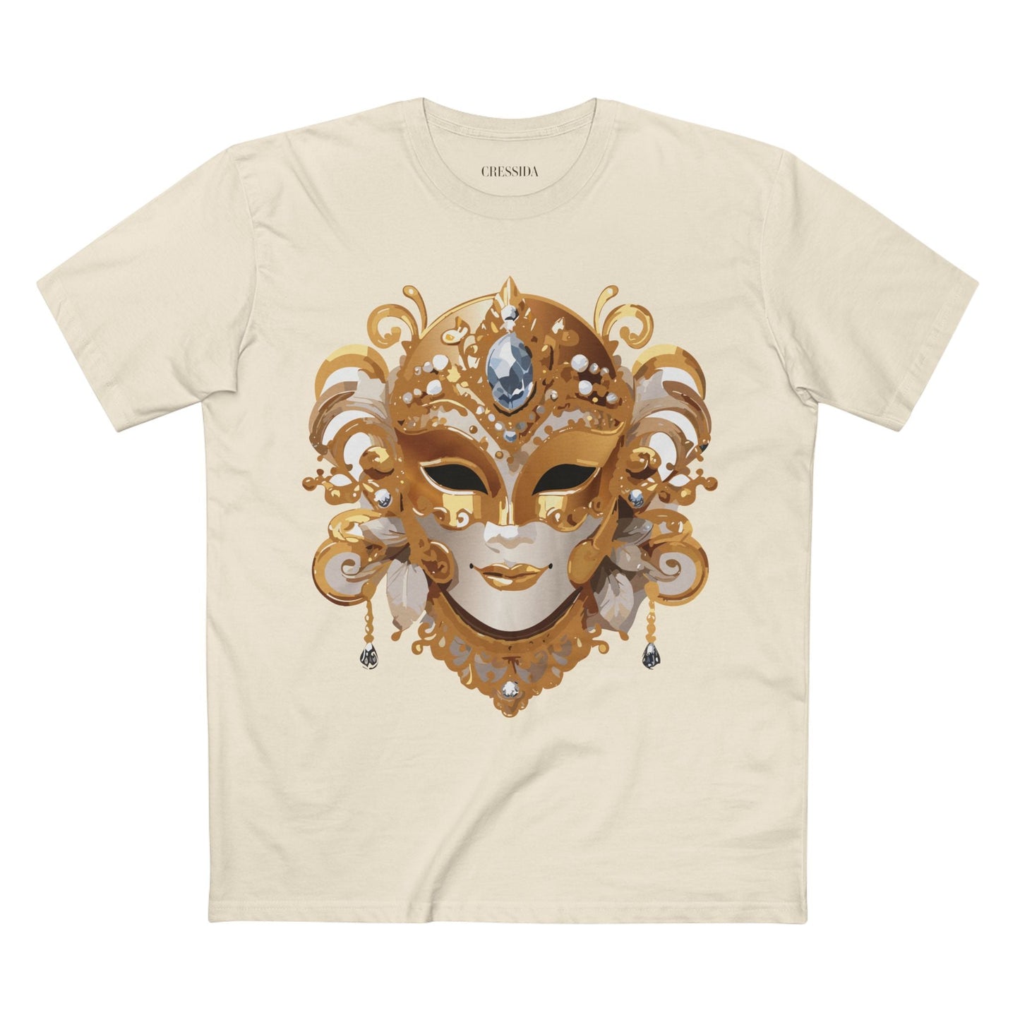 Carnival Mask Graphic T-Shirt Unisex 100 Cotton With Antique Gold Art Design Tee 23