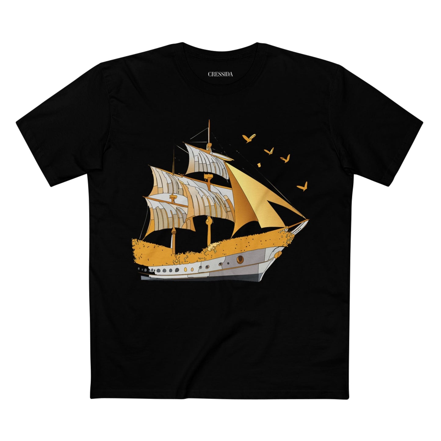 Ship Graphic Unisex 100 Cotton T-Shirt with Gold Frigate Art Design 20