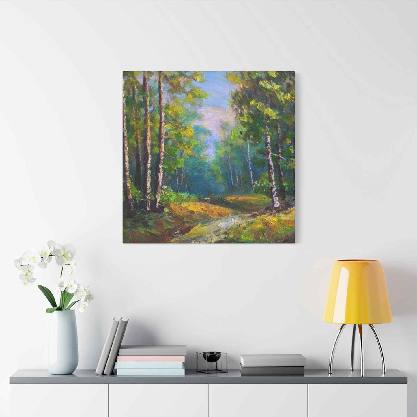 Summer Forest Print Canvas, Oil Paint Print 20x20, 24x24, 30x30, 32x32, 36x36 Art Design Print Pine-Wood Inner Frame MC-86