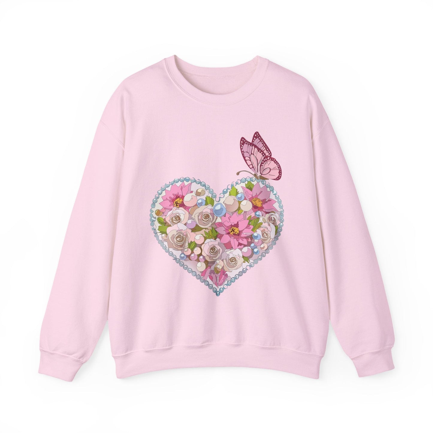 Floral Heart Sweatshirt Unisex Crewneck Valentines Day 50 50 Heavy Blend Gildan 18000