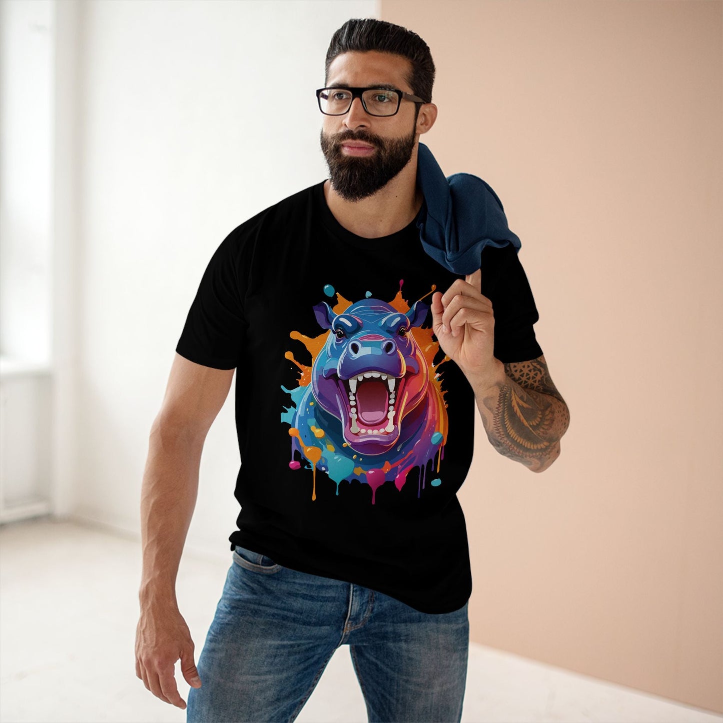 Hippo Graphic Unisex 100 Cotton Staple Tee with Animal Design Artwork 4