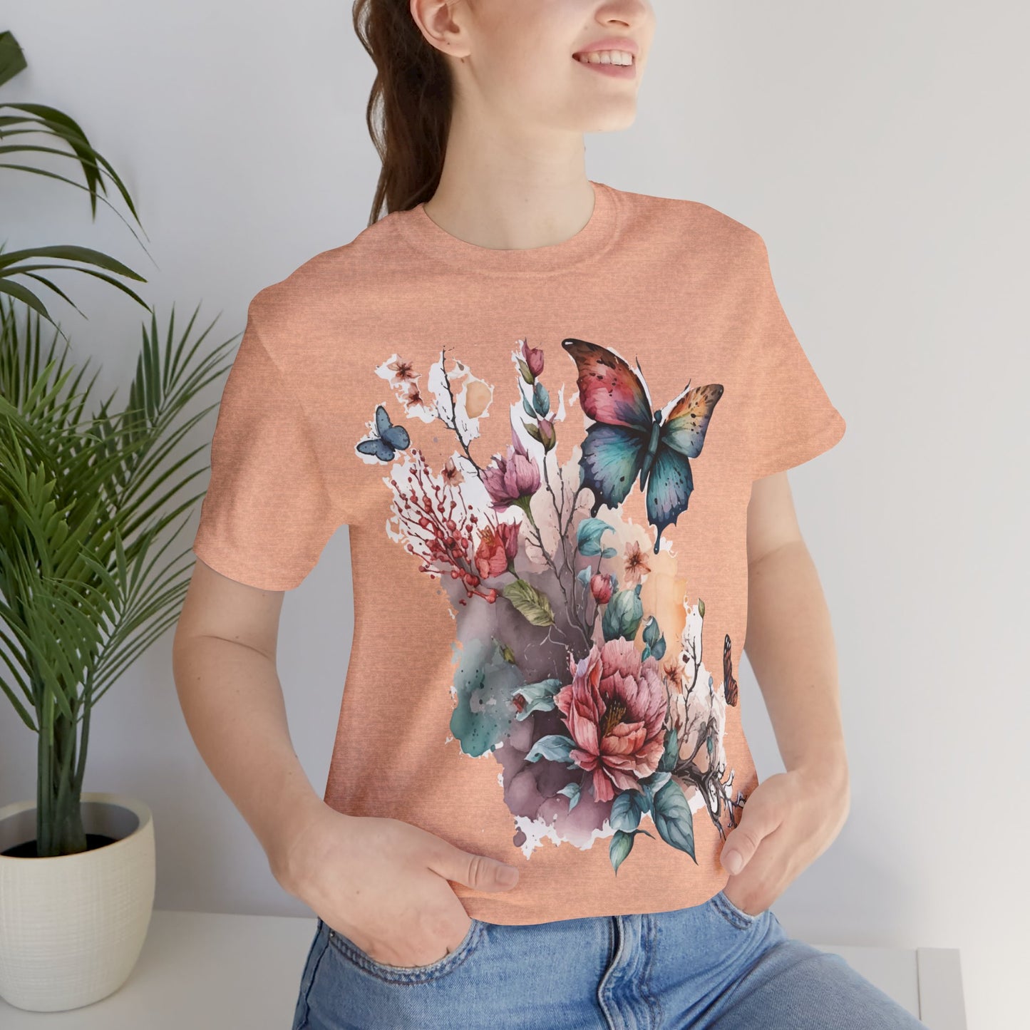 Cotton Tee Shirt with Butterfly Prints