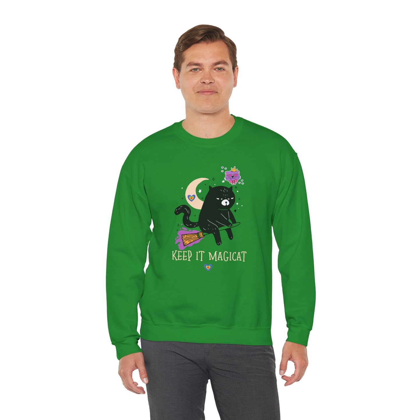 Flying Cat Heart Sweatshirt Unisex Fifty Fifty Cotton Poly Crewneck Gildan 18000 Valentines Day