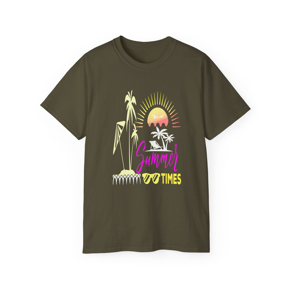 Summer Times tropical sunset Tee | palm trees, sunglasses, retro beach design