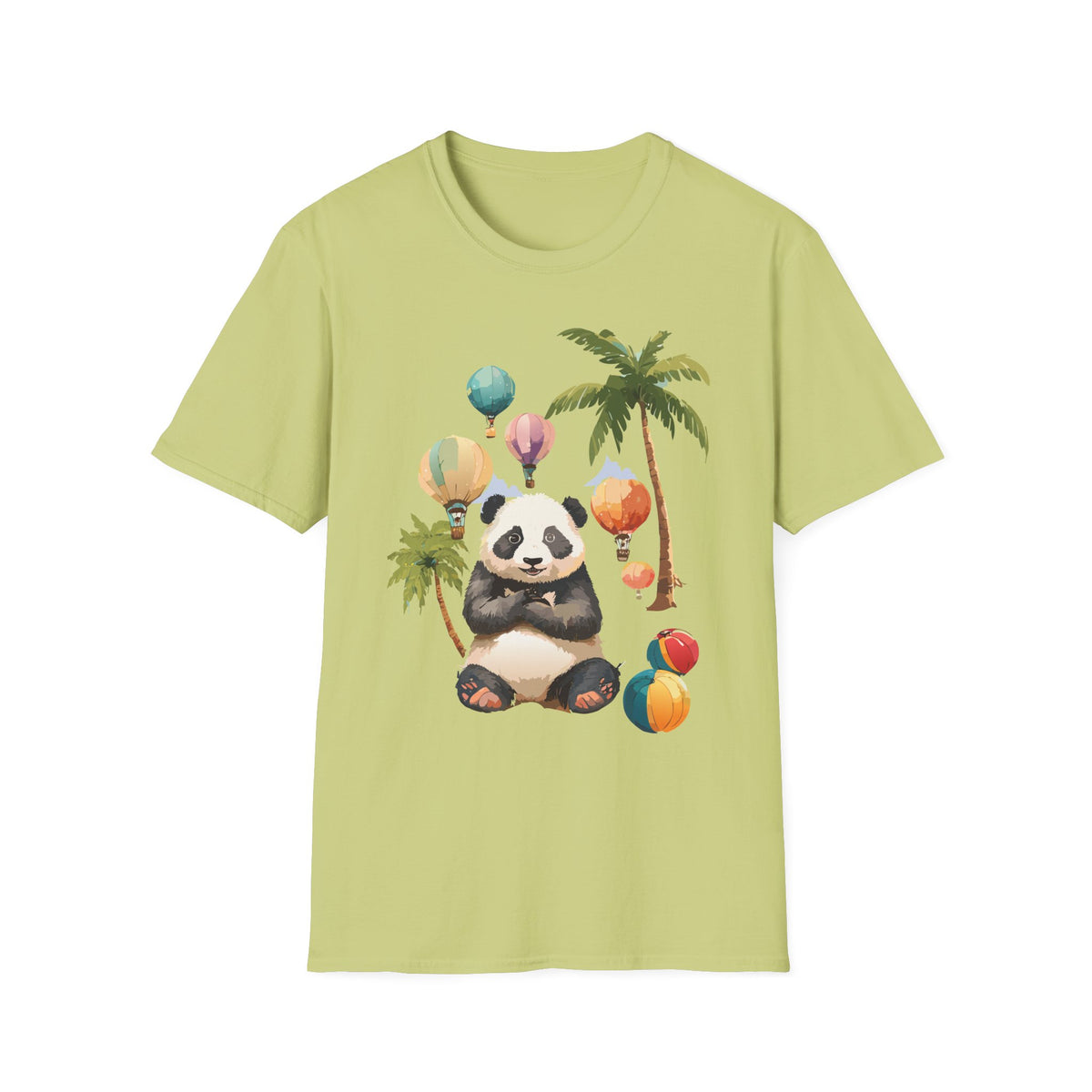 Panda with Hot Air Balloons T-Shirt | Palm Trees, Cute Animal Illustration