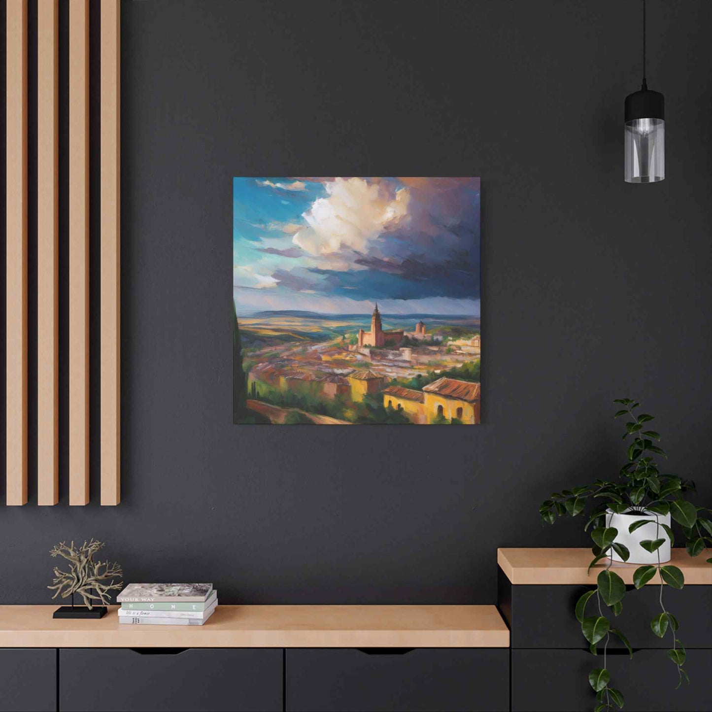 Spanish City Print Canvas, Oil Paint Print 20x20, 24x24, 30x30, 32x32, 36x36 Art Design Print Pine-Wood Inner Frame MC-57