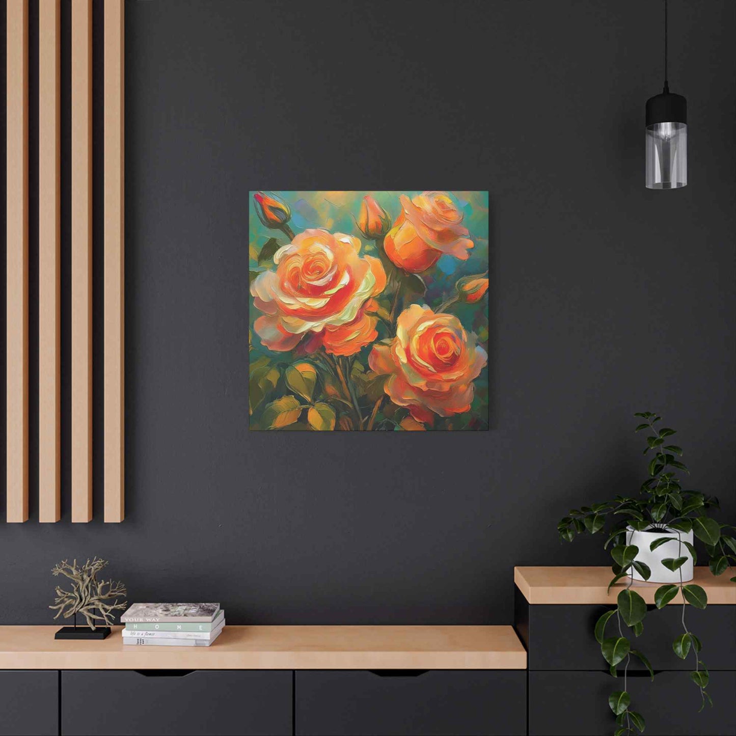 Orange Roses Print Canvas, Roses Oil Paint Print 20x20, 24x24, 30x30, 32x32, 36x36, Floral Art Design Print Non-Frame MC-16