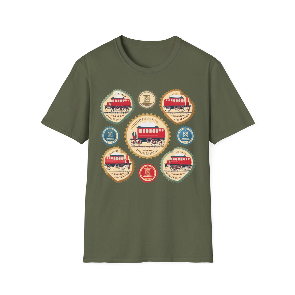 Vintage Trolley Badges T-Shirt | Retro Streetcar Emblems Graphic Tee Unisex 100 Cotton Gildan T-Shirt